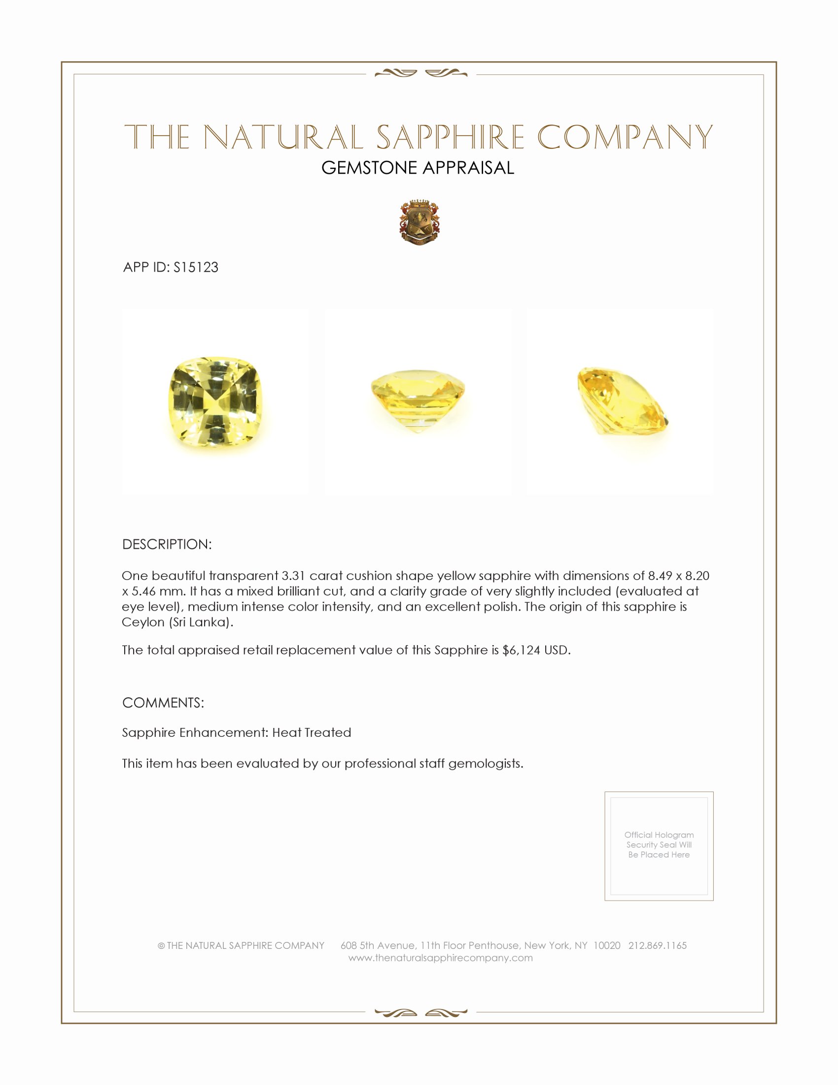 3.31 Ct. Yellow Sapphire from Ceylon (Sri Lanka)