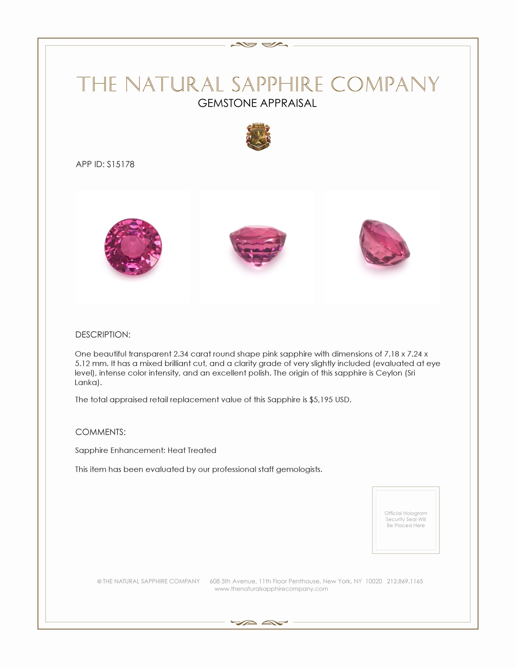 2.34 Ct. Purplish Pink Sapphire from Ceylon (Sri Lanka)