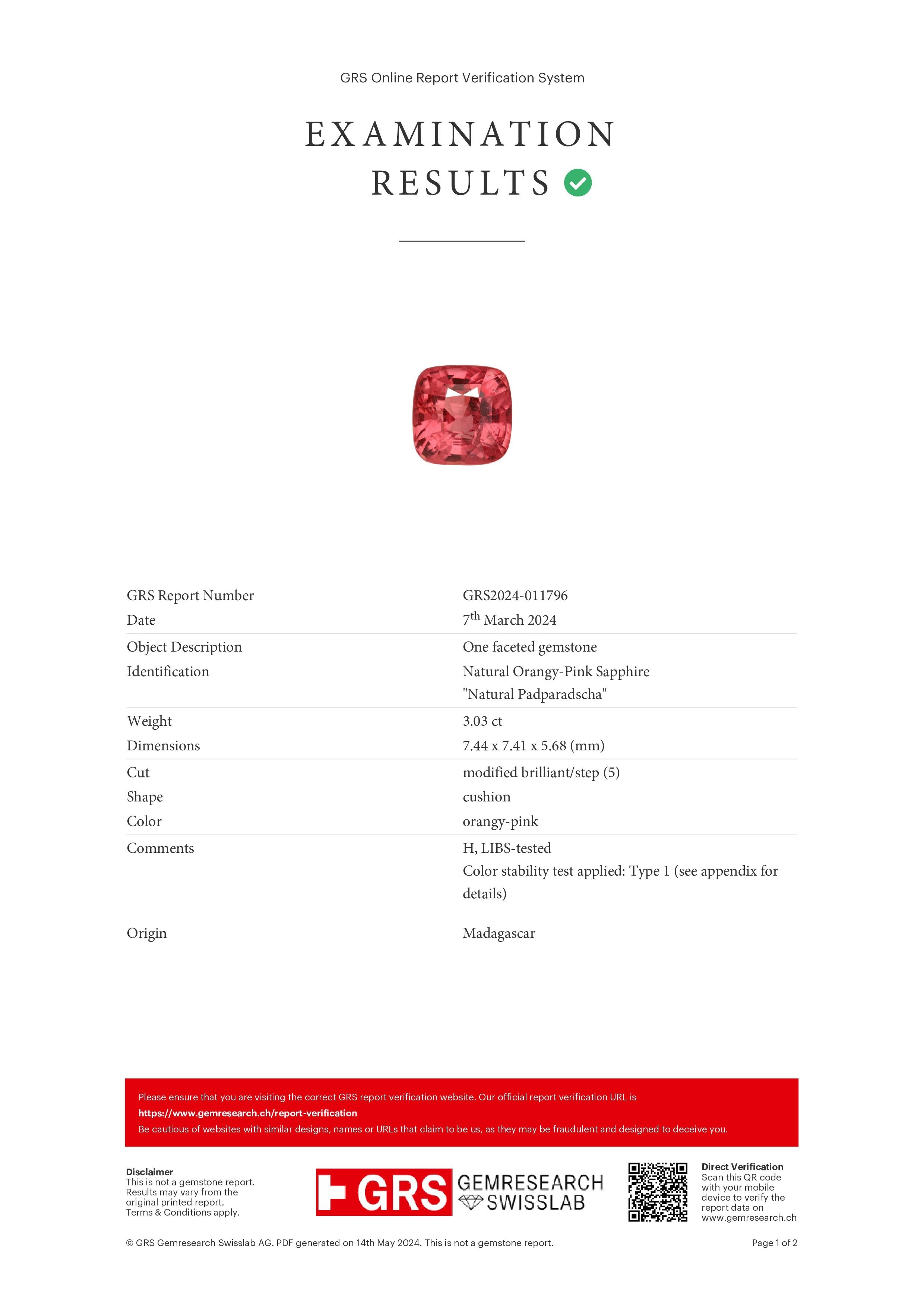 3.03 Ct. Padparadscha Sapphire from Madagascar