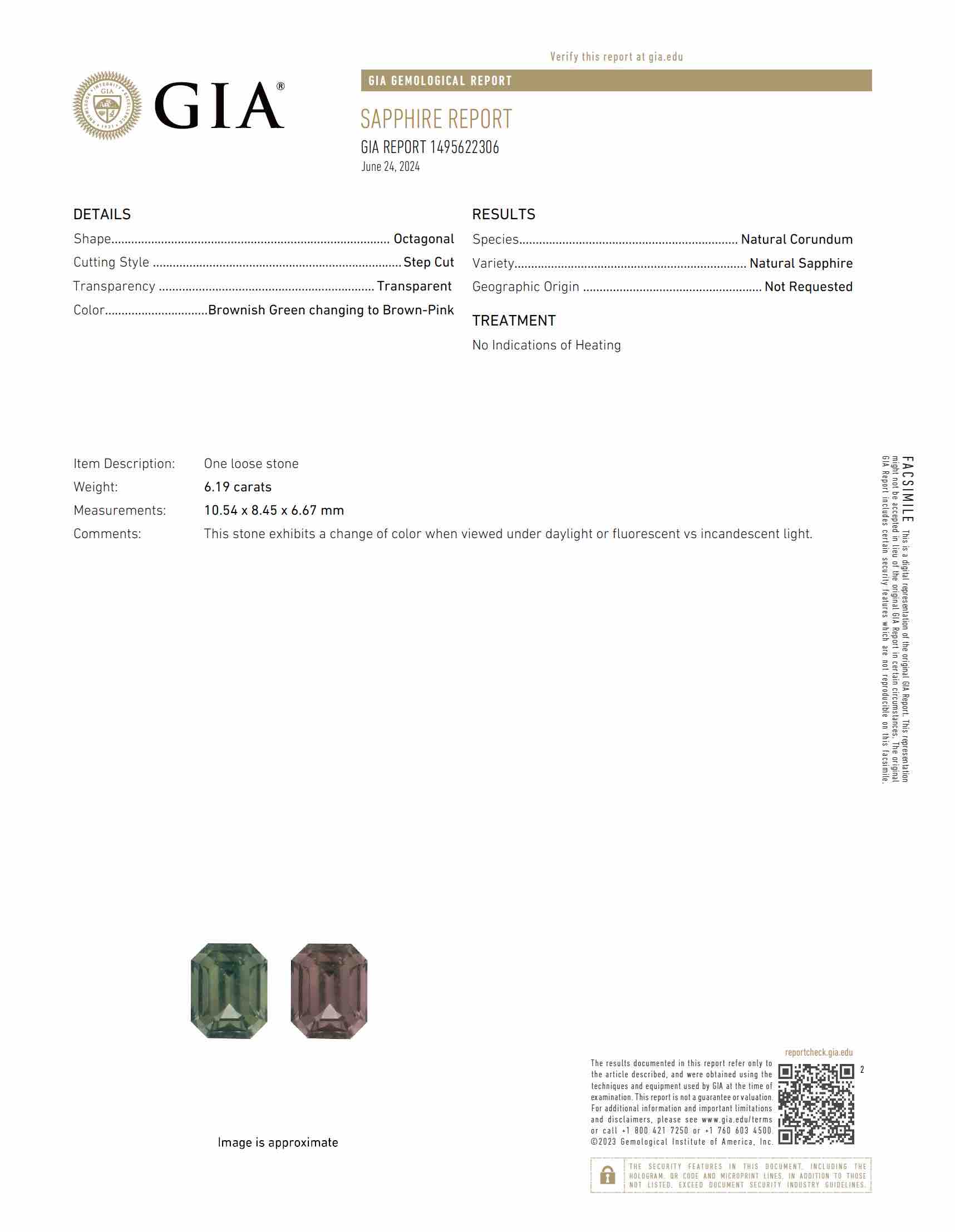 6.19 Ct. Color Change Sapphire from Ceylon (Sri Lanka)