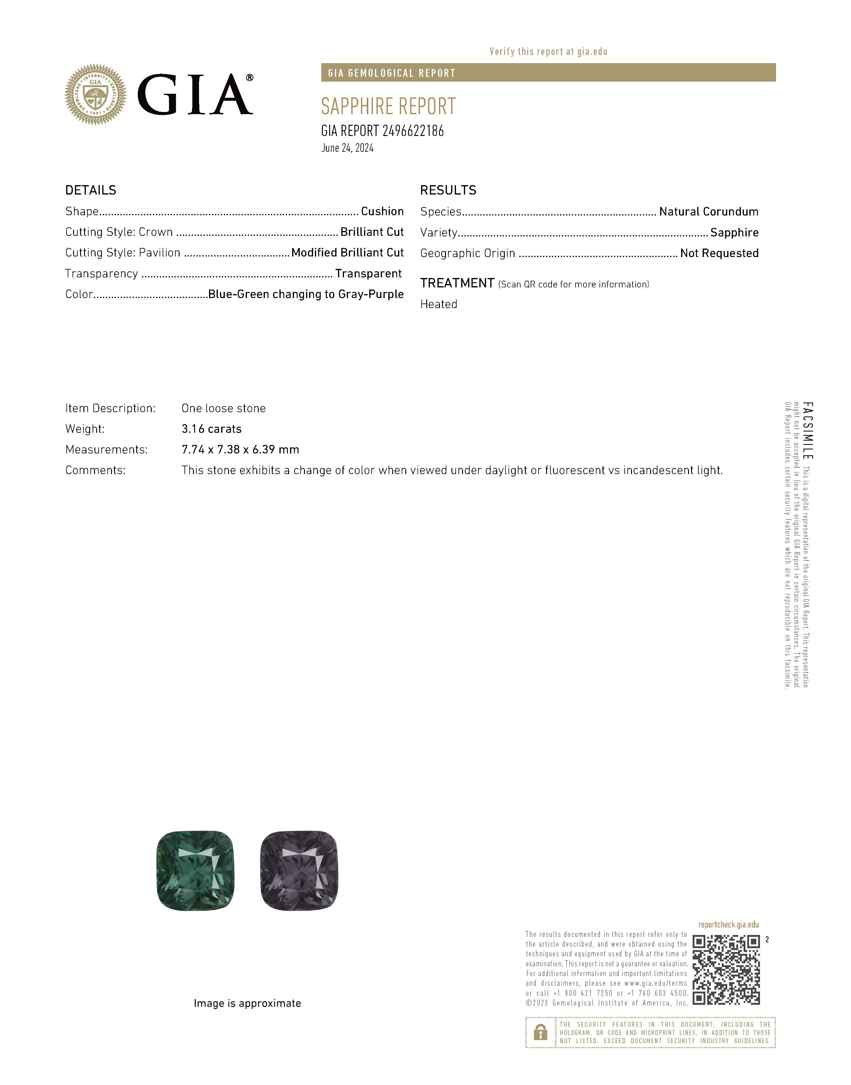 3.16 Ct. Color Change Sapphire from Tanzania