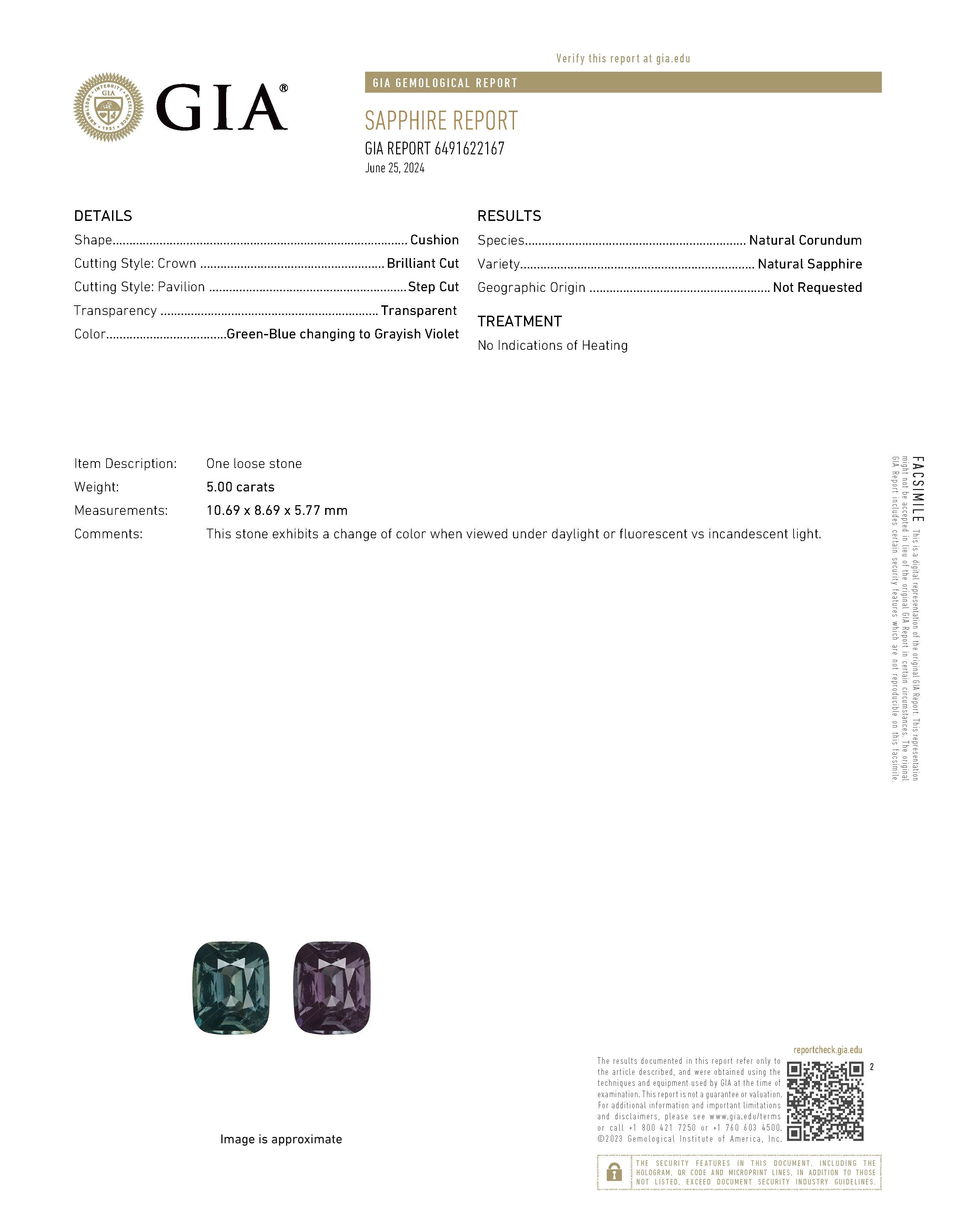 5.00 Ct. Color Change Sapphire from Ceylon (Sri Lanka)