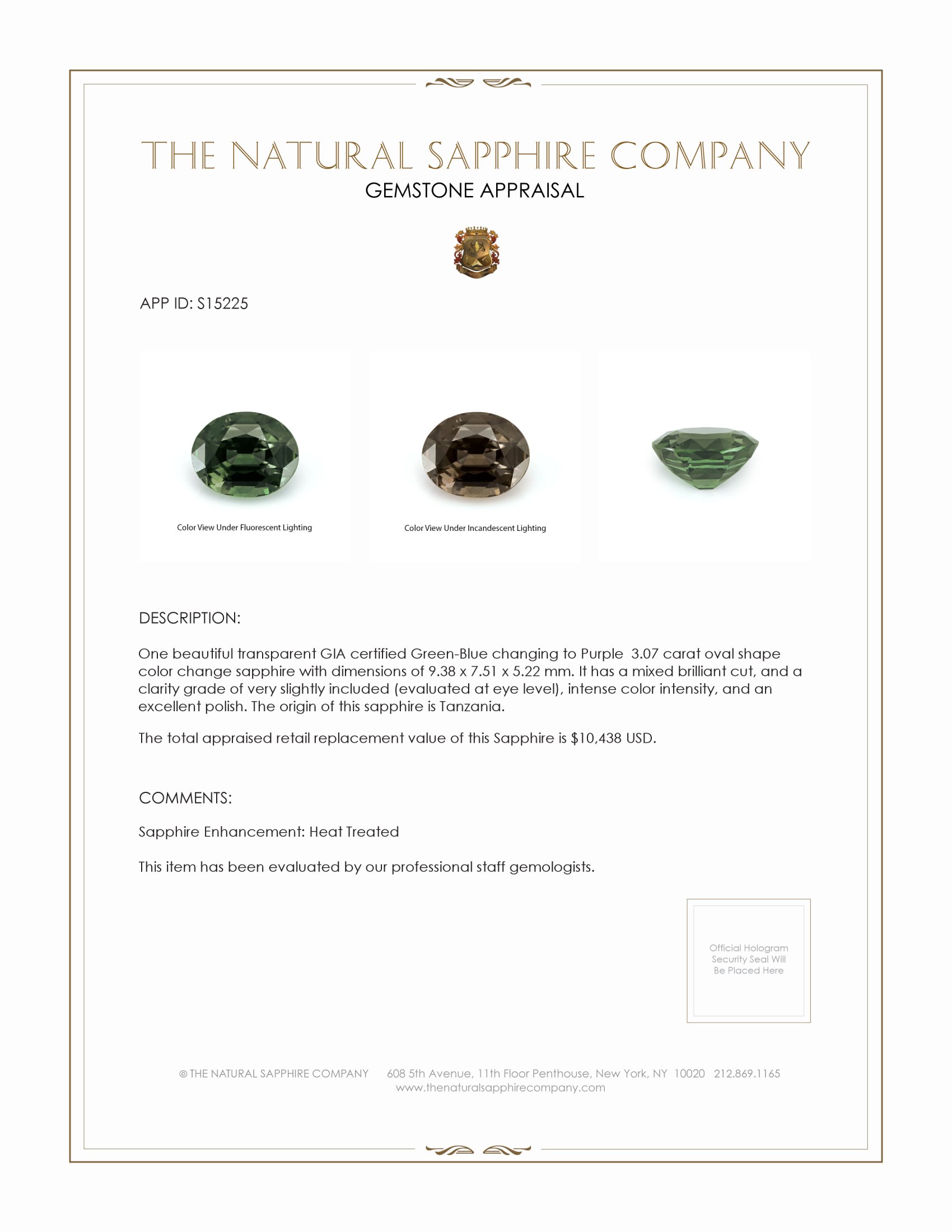 3.07 Ct. Color Change Sapphire from Tanzania