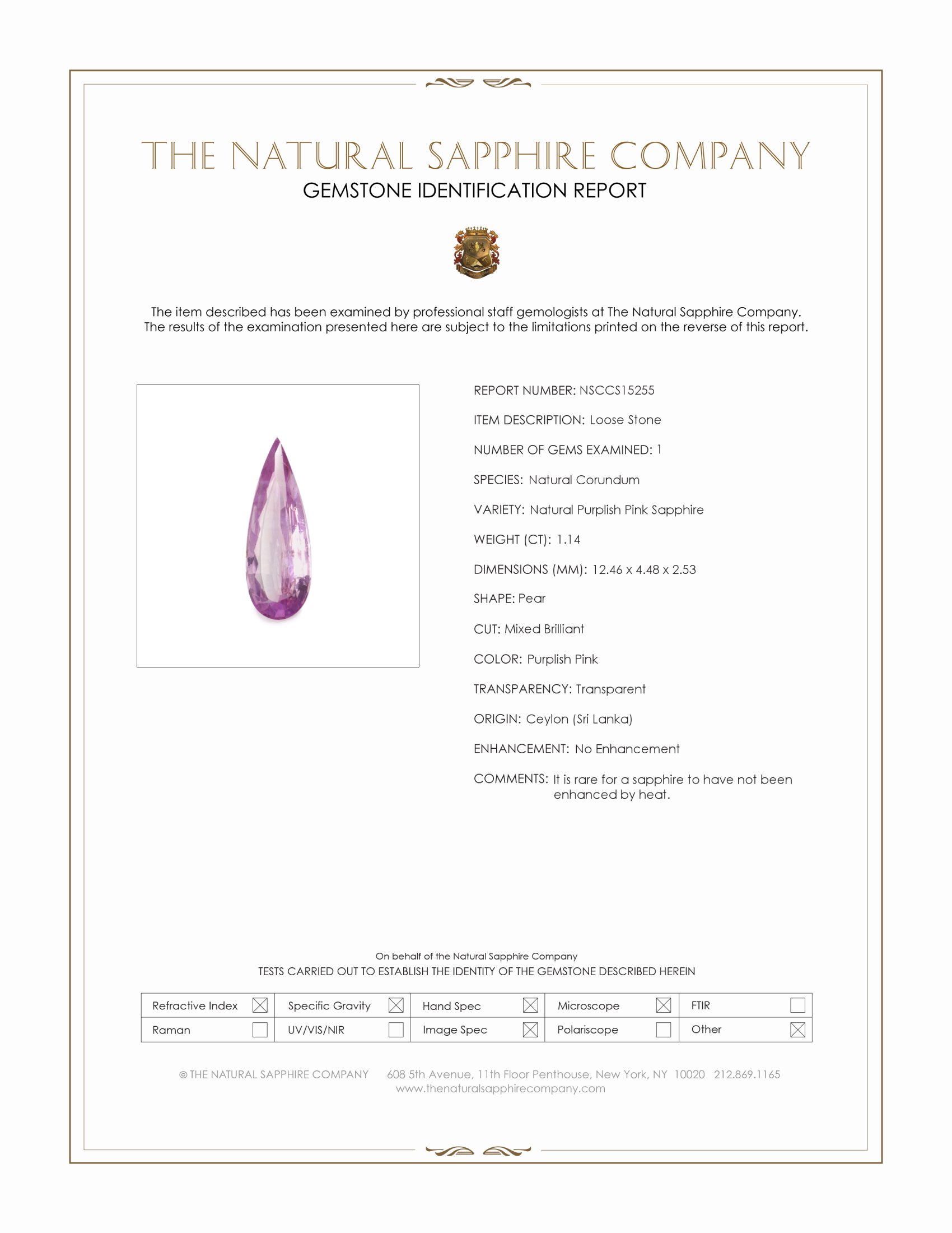 1.14 Ct. Purplish Pink Sapphire from Ceylon (Sri Lanka)