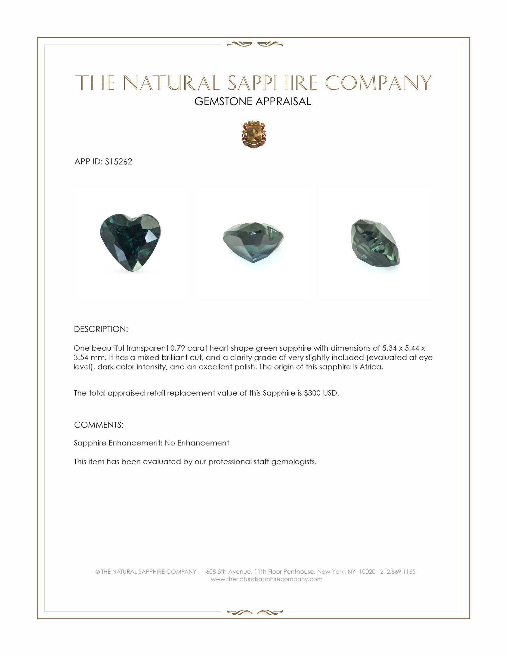 0.79 Ct. Green Sapphire from Africa