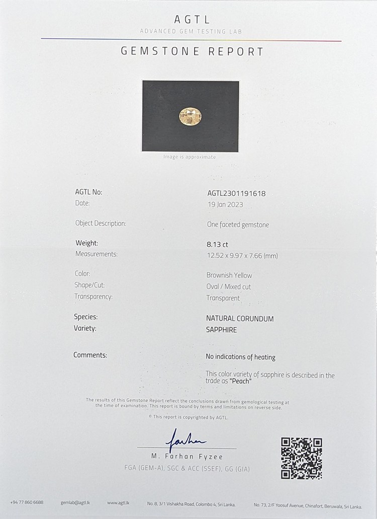 8.13 Ct. Peach Sapphire from Ceylon (Sri Lanka)