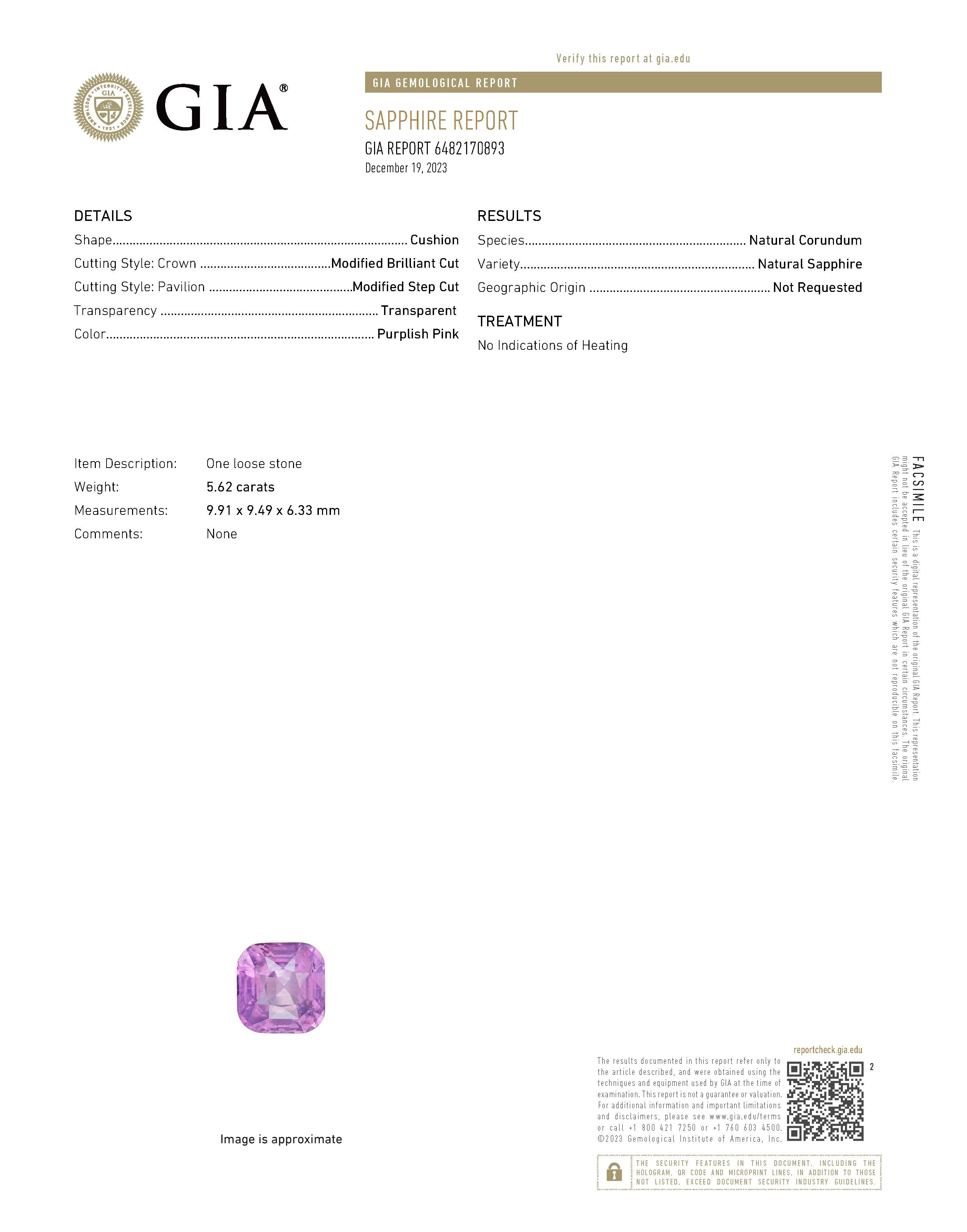 5.62 Ct. Purplish Pink Sapphire from Ceylon (Sri Lanka)