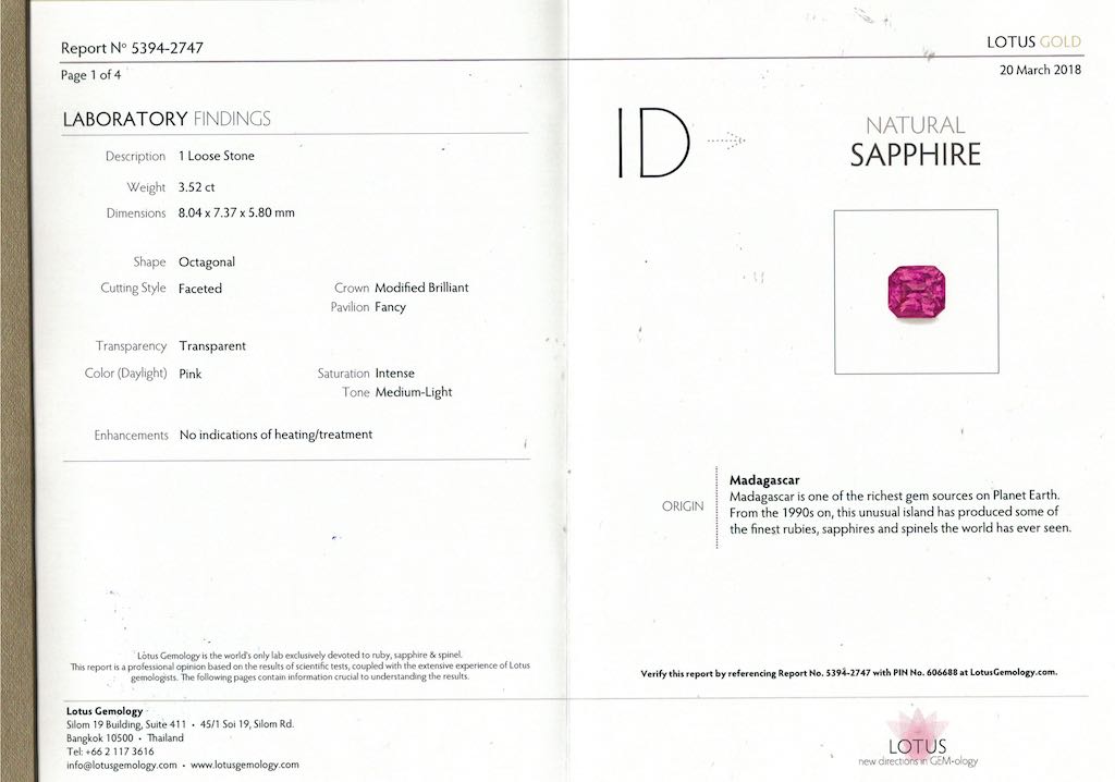 3.52 Ct. Pink Sapphire from Madagascar