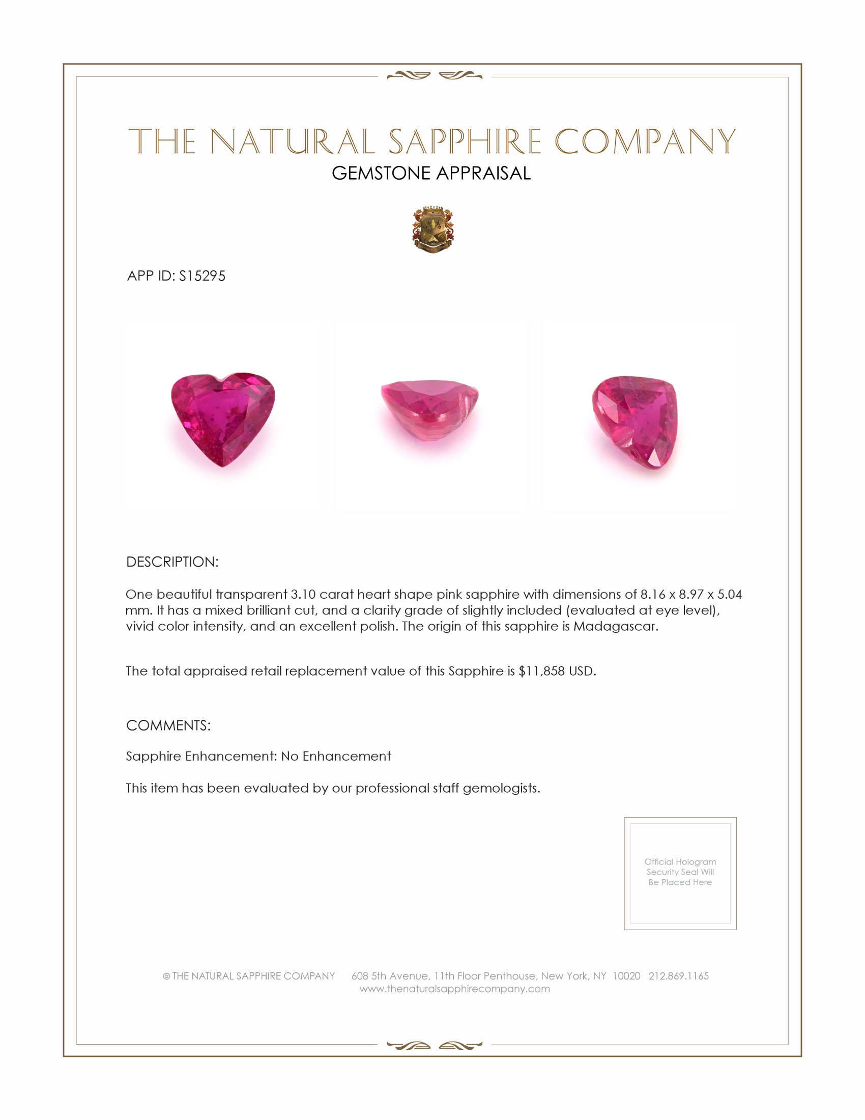 3.10 Ct. Pink Sapphire from Madagascar