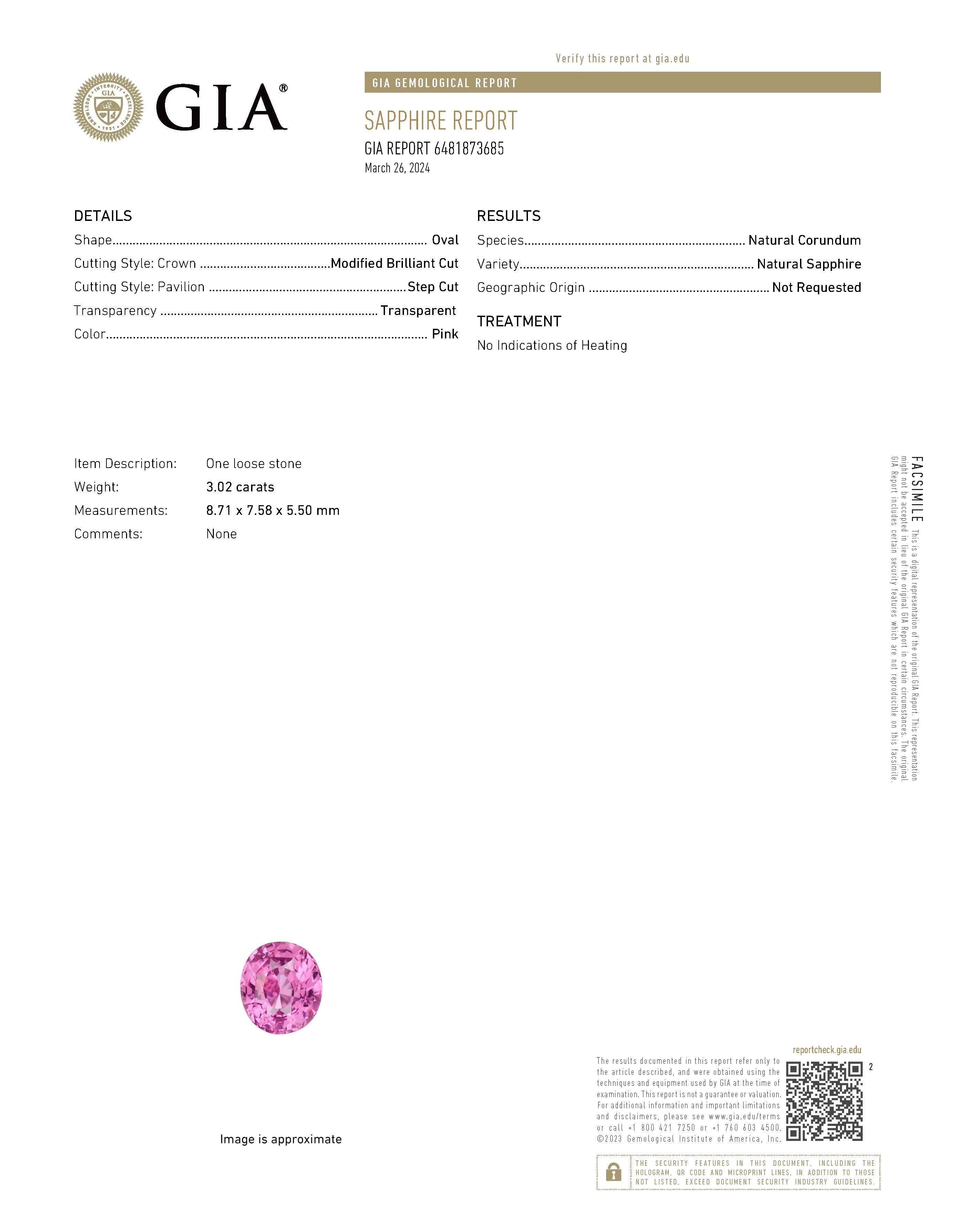 3.02 Ct. Pink Sapphire from Ceylon (Sri Lanka)