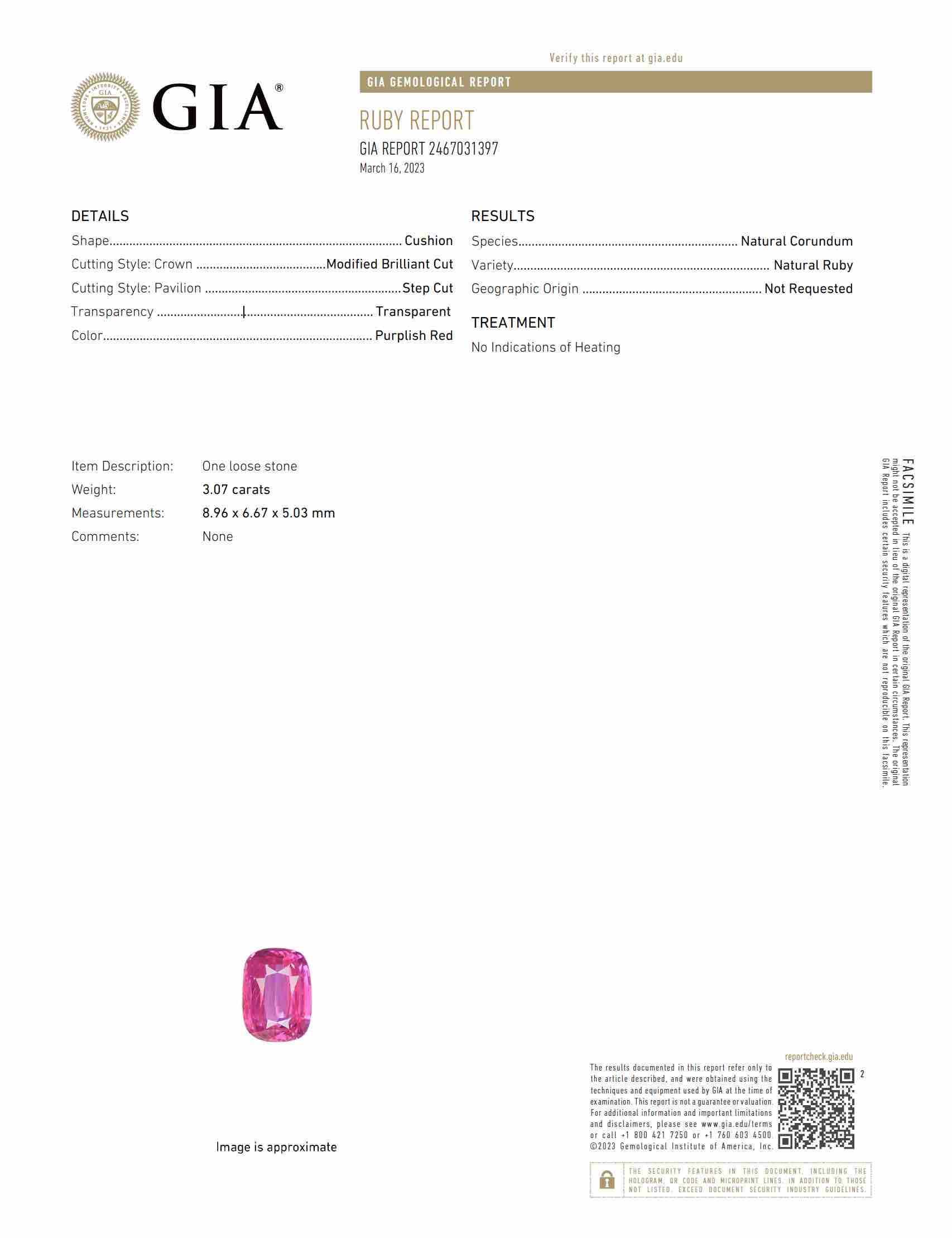3.07 Ct. Reddish Pink Sapphire from Ceylon (Sri Lanka)