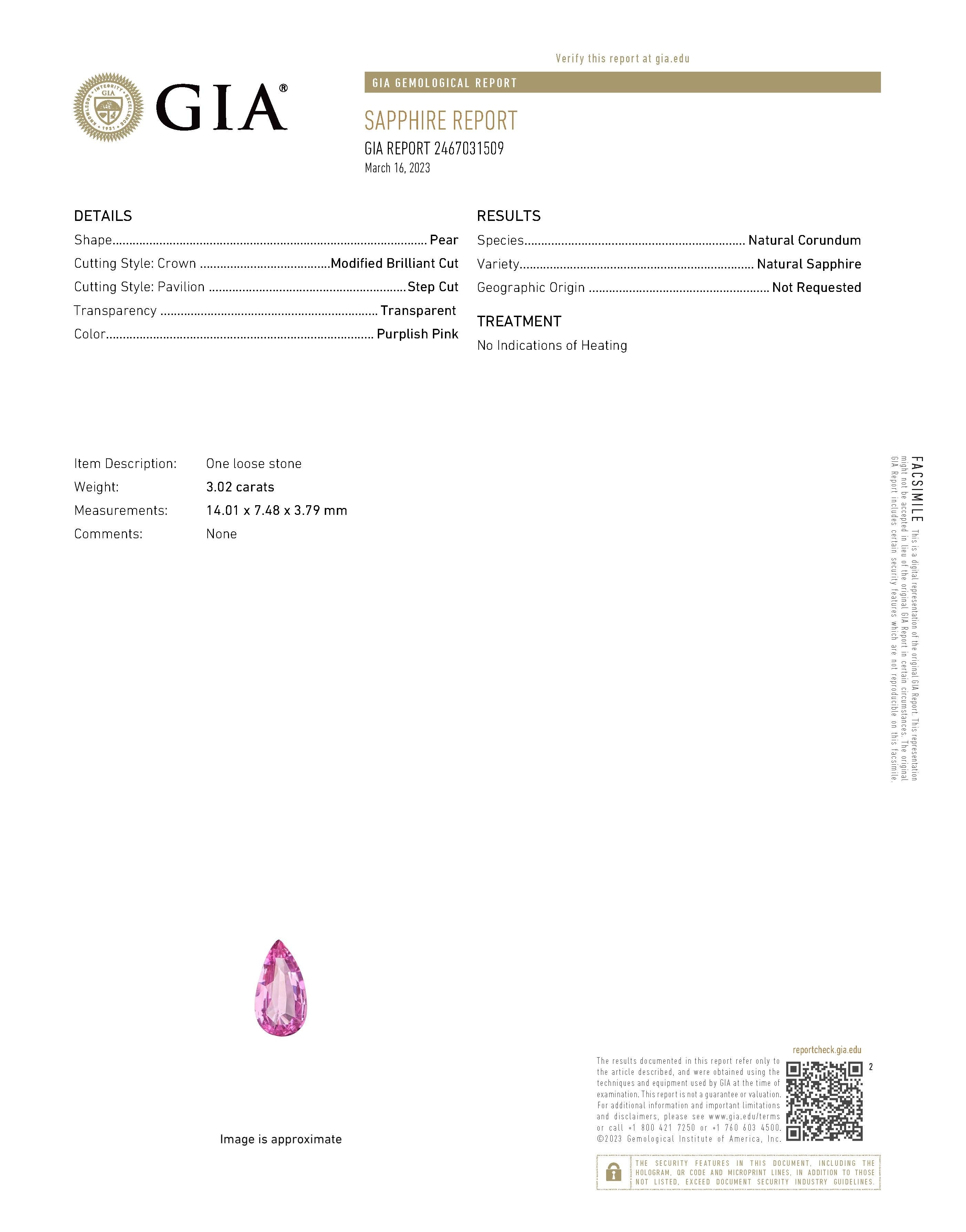 3.02 Ct. Purplish Pink Sapphire from Ceylon (Sri Lanka)