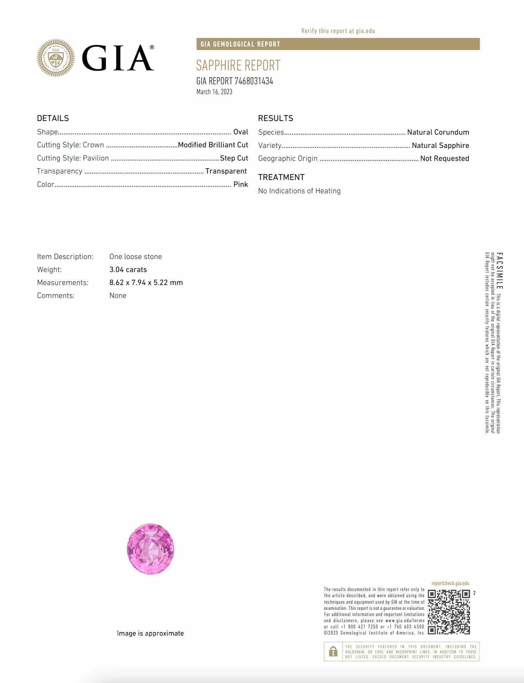 3.04 Ct. Pink Sapphire from Ceylon (Sri Lanka)