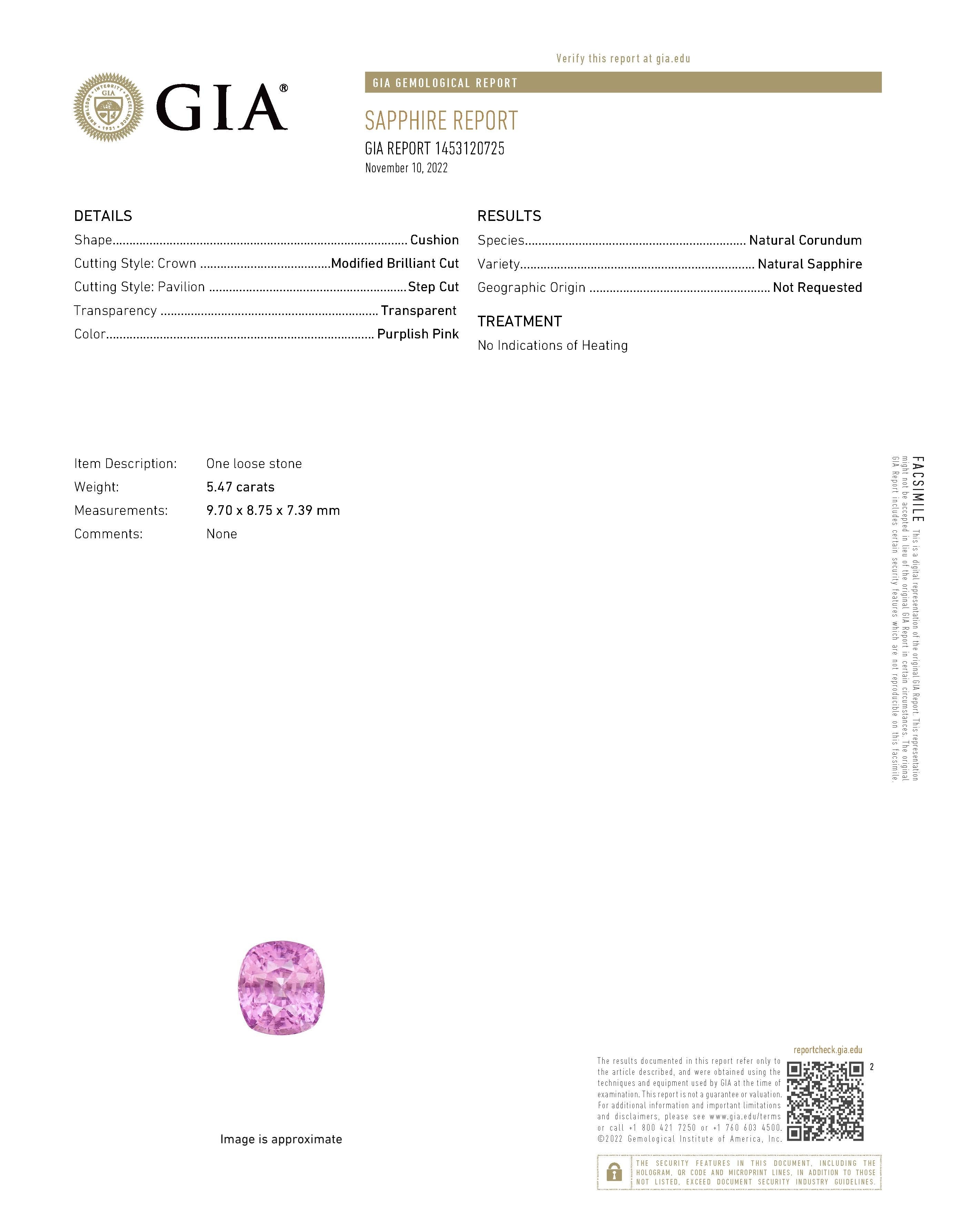 5.47 Ct. Purplish Pink Sapphire from Ceylon (Sri Lanka)