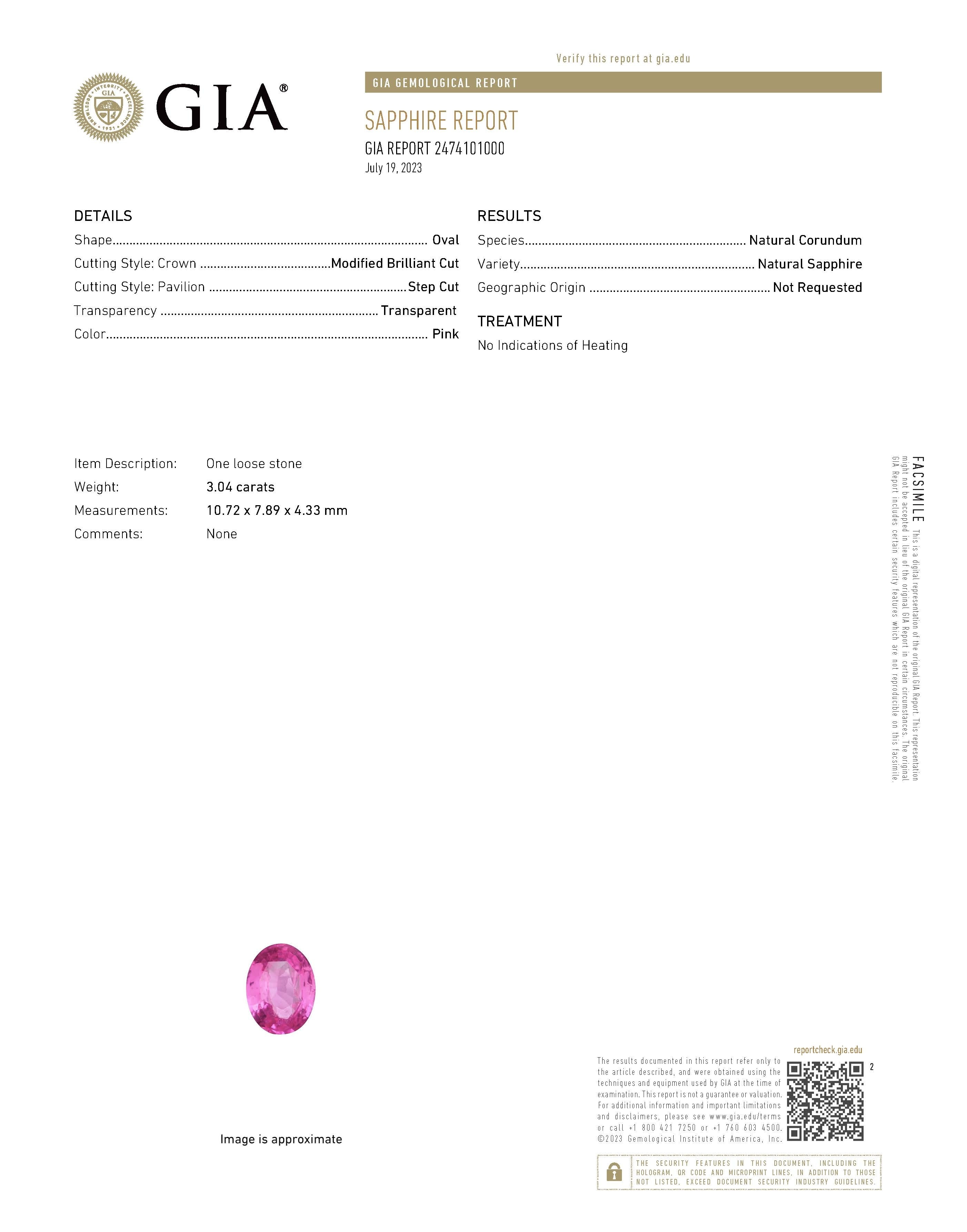 3.04 Ct. Purplish Pink Sapphire from Ceylon (Sri Lanka)