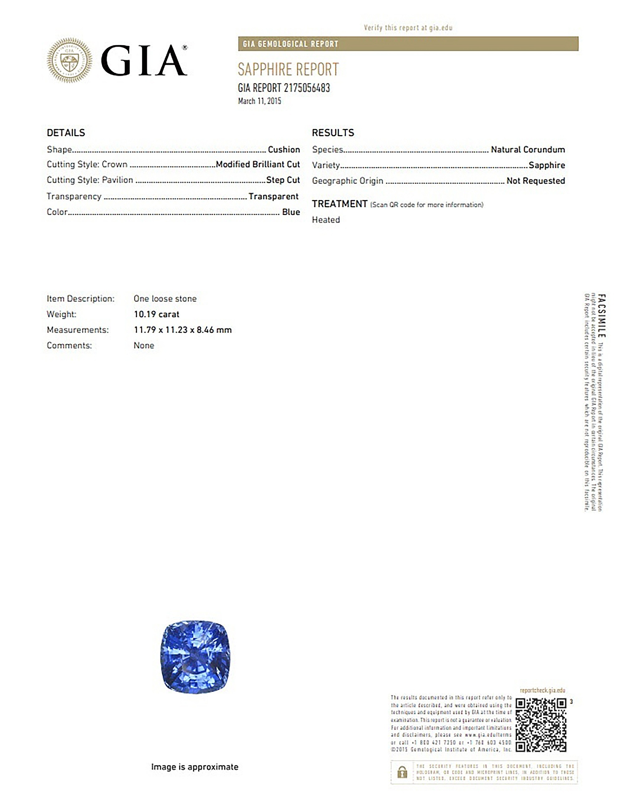 10.19 Ct. Blue Sapphire from Ceylon (Sri Lanka)