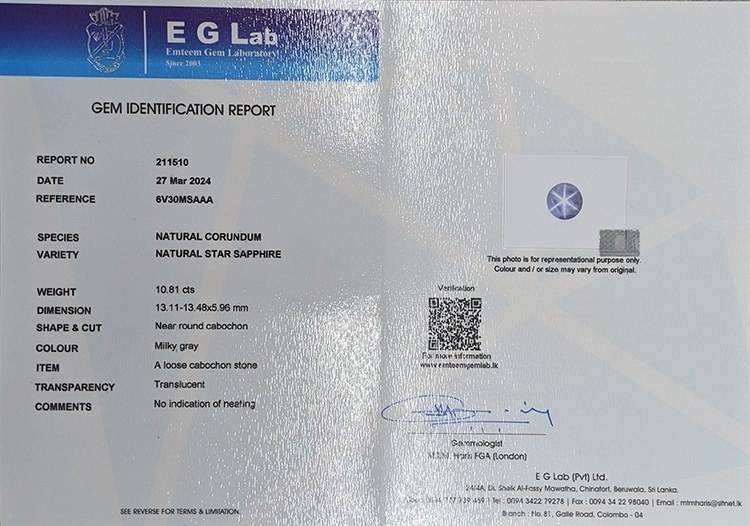 10.81 Ct. Blue Star Sapphire from Ceylon (Sri Lanka)