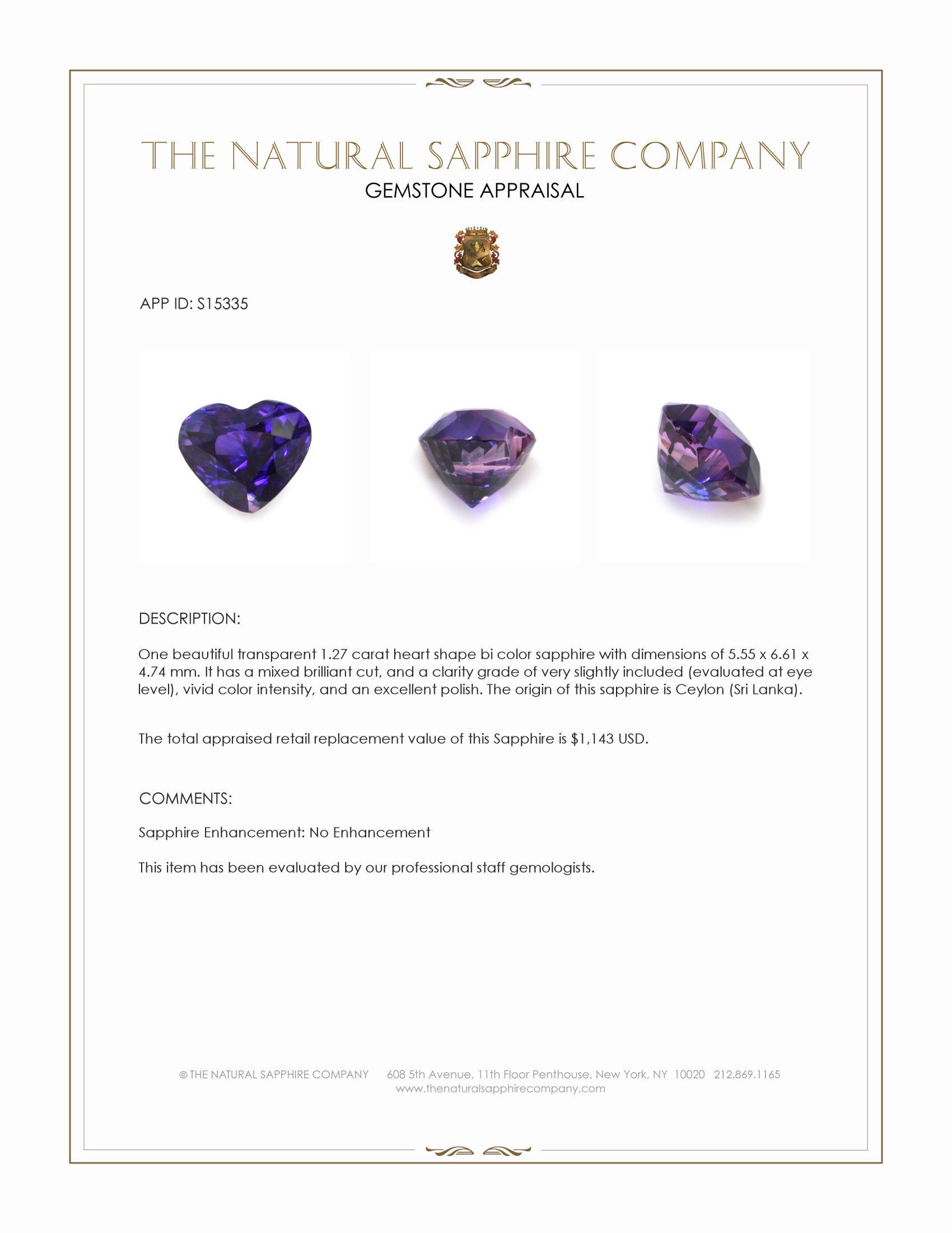 1.27 Ct. Bi Color Sapphire from Ceylon (Sri Lanka)