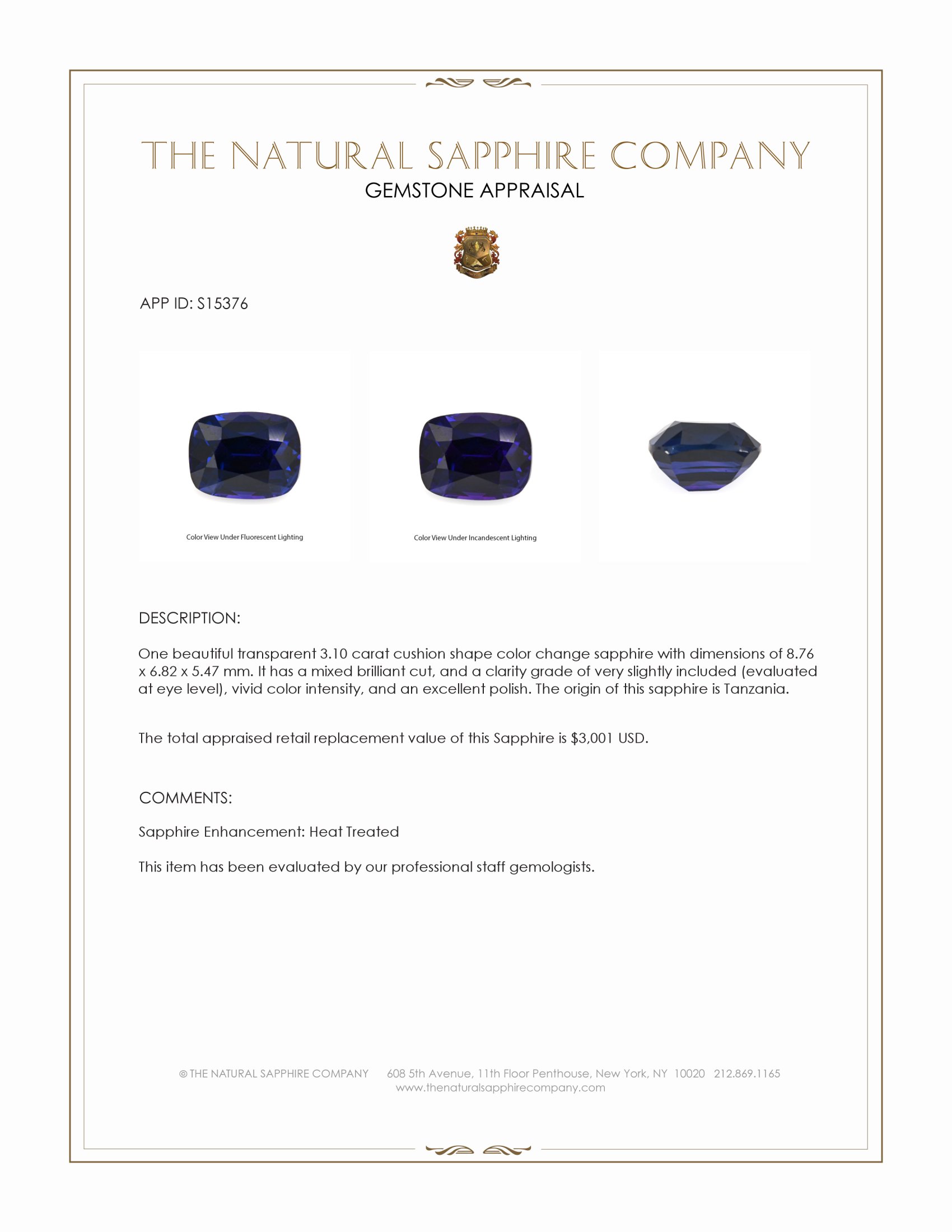 3.10 Ct. Color Change Sapphire from Tanzania