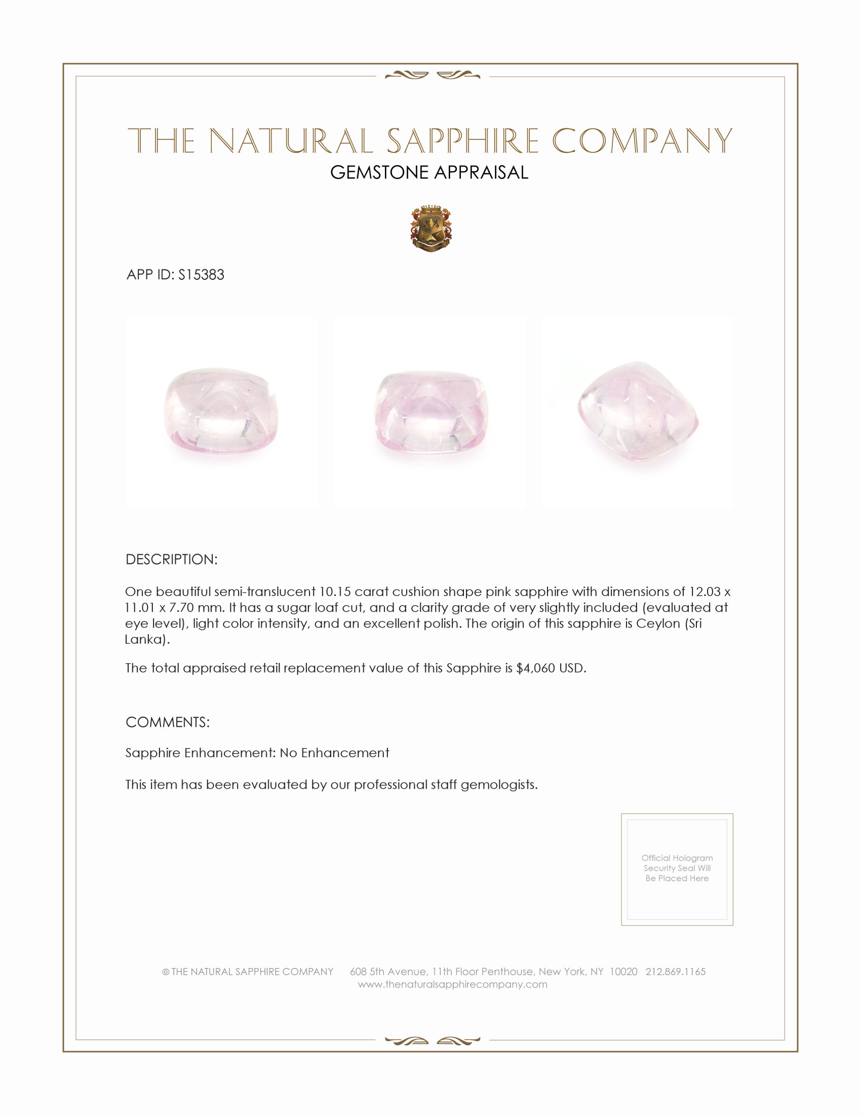 10.15 Ct. Pink Cabochon Sapphire from Ceylon (Sri Lanka)