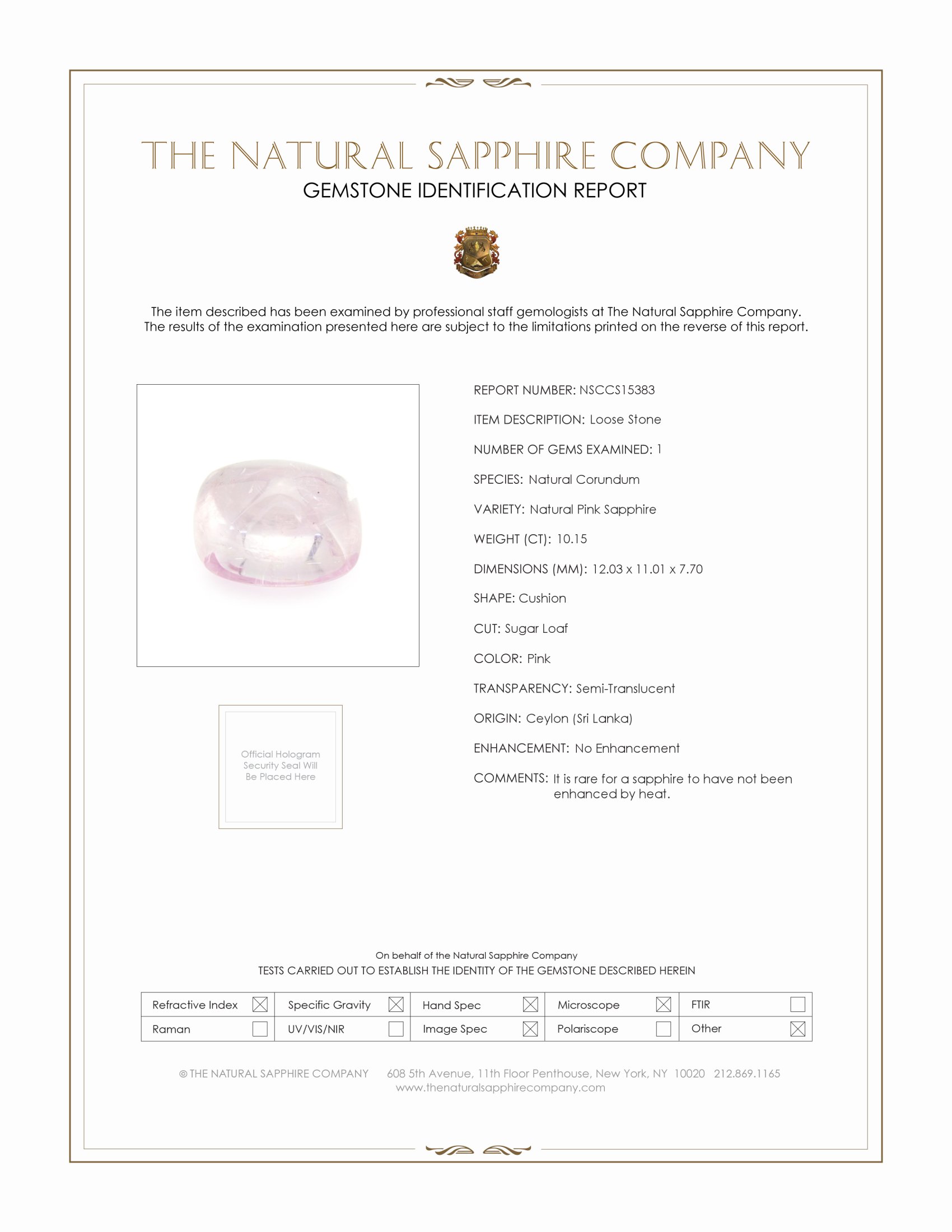10.15 Ct. Purplish Pink Cabochon Sapphire from Ceylon (Sri Lanka)