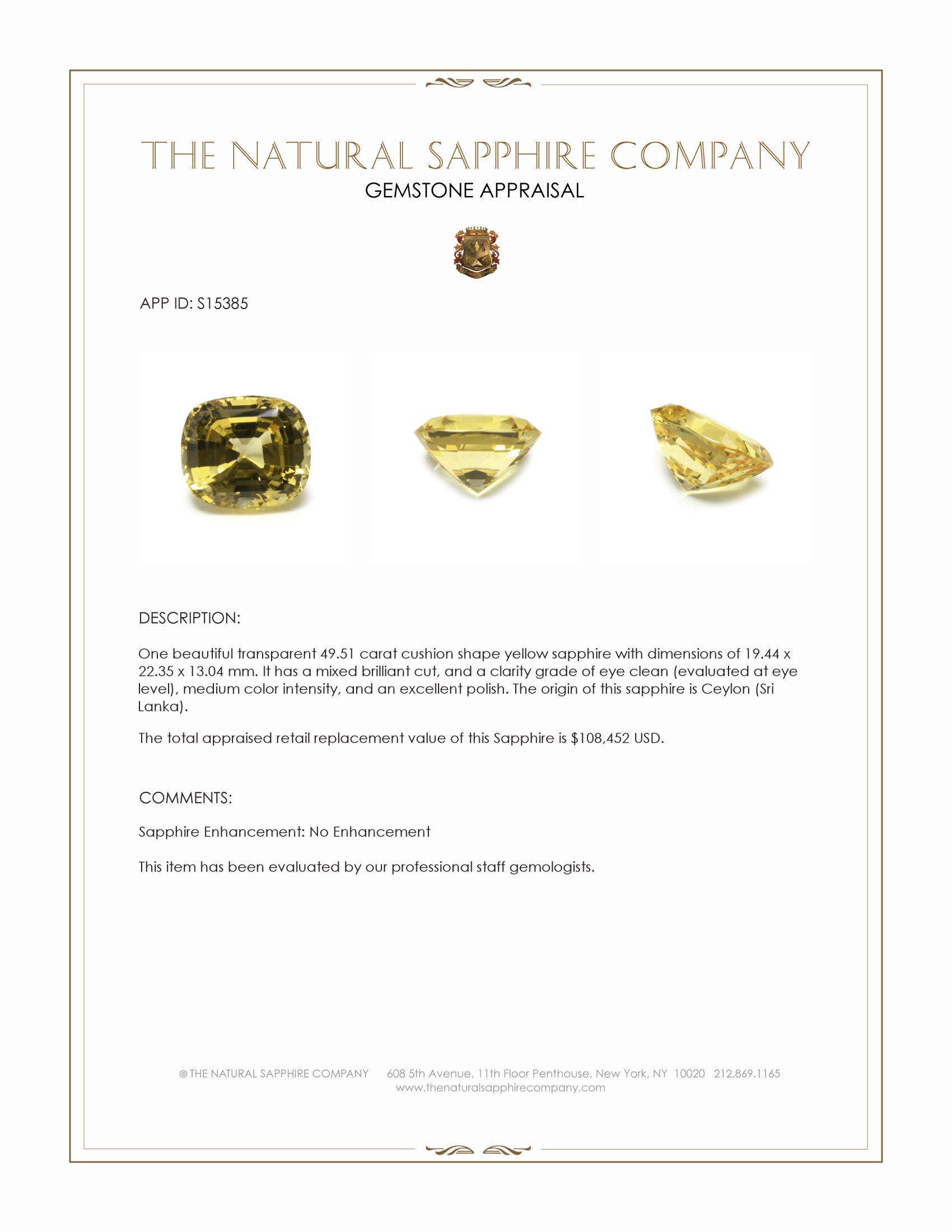 49.51 Ct. Yellow Sapphire from Ceylon (Sri Lanka)