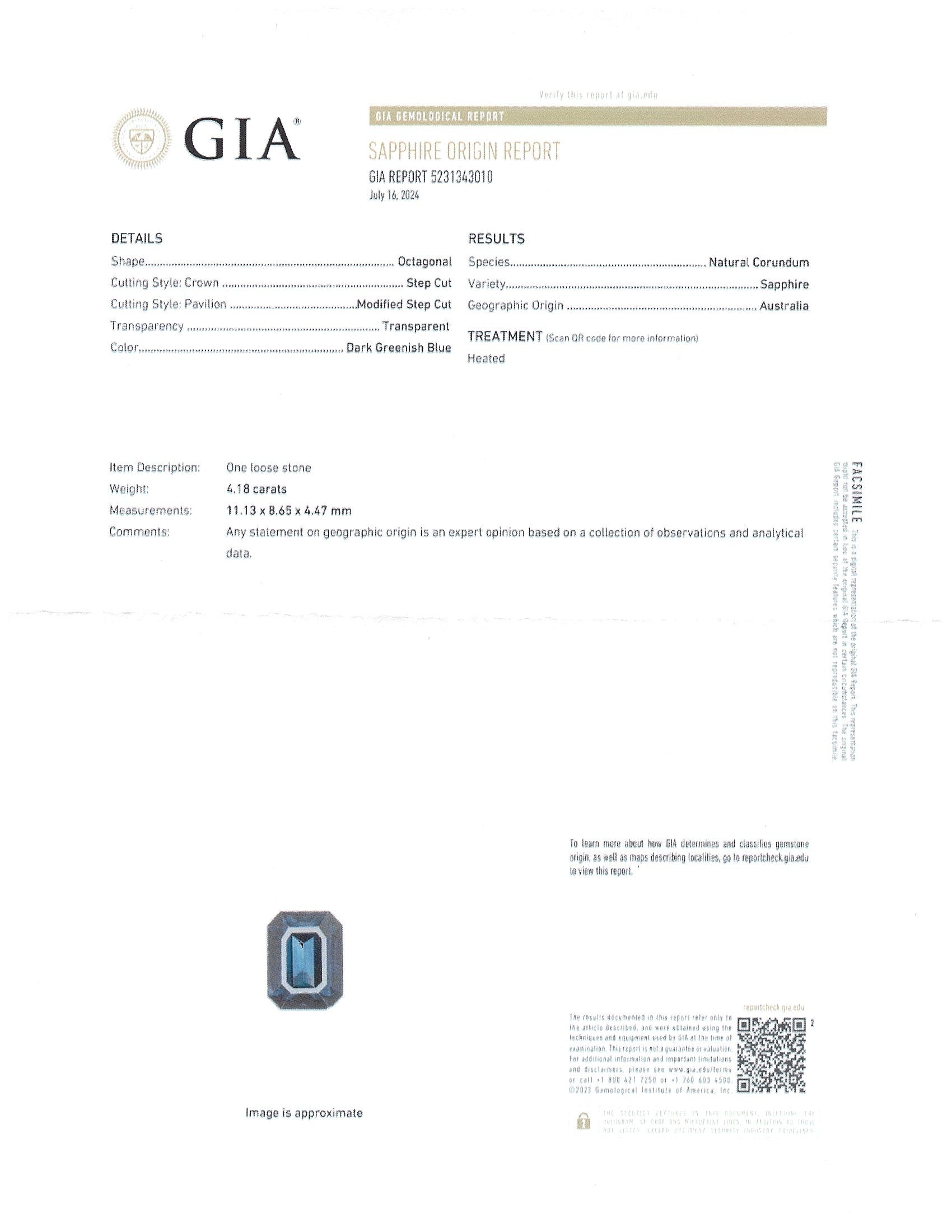 4.18 Ct. Greenish Blue Sapphire from Australia