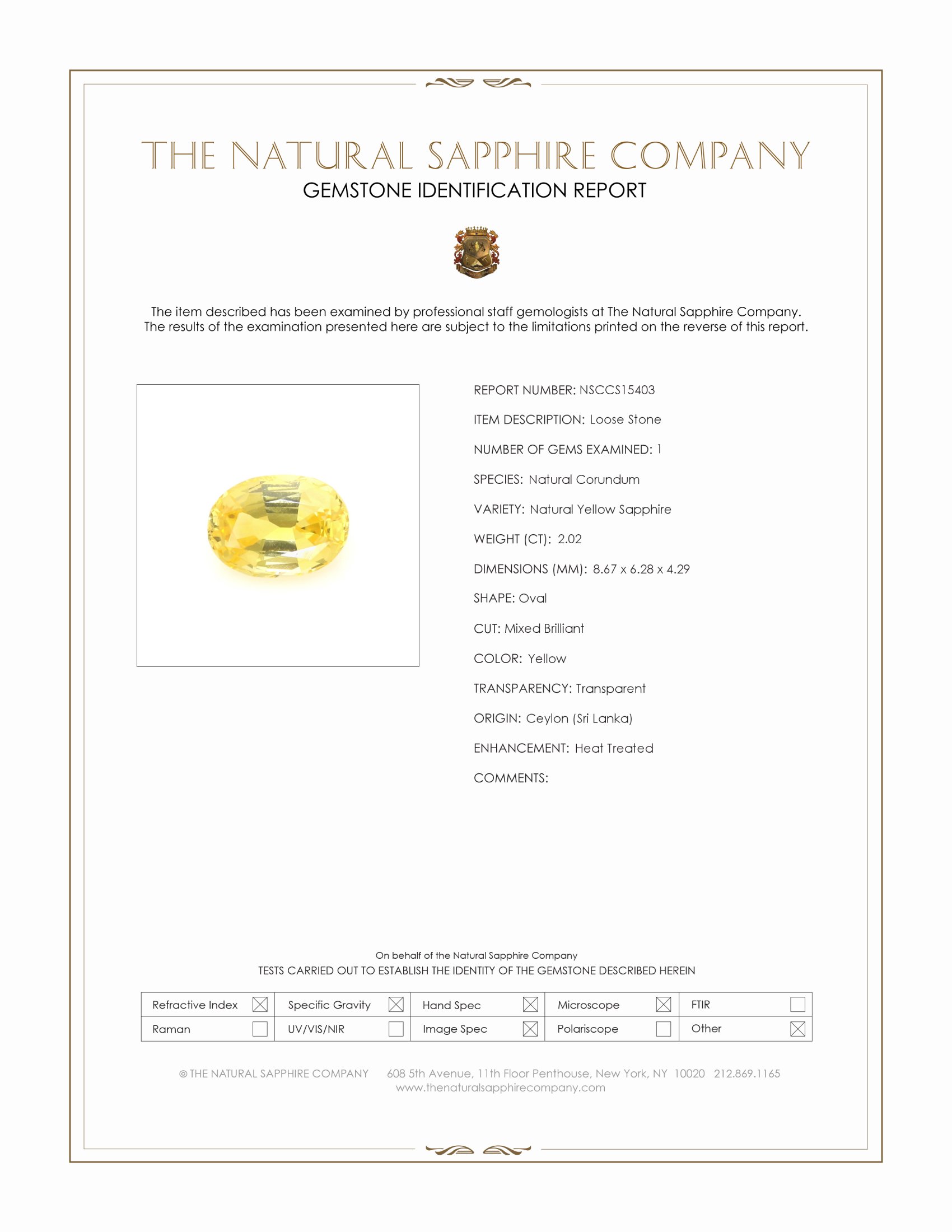 2.02 Ct. Yellow Sapphire from Ceylon (Sri Lanka)