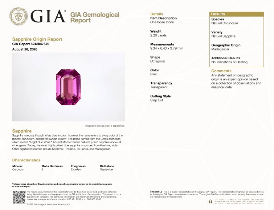 2.28 Ct. Purplish Pink Sapphire from Madagascar