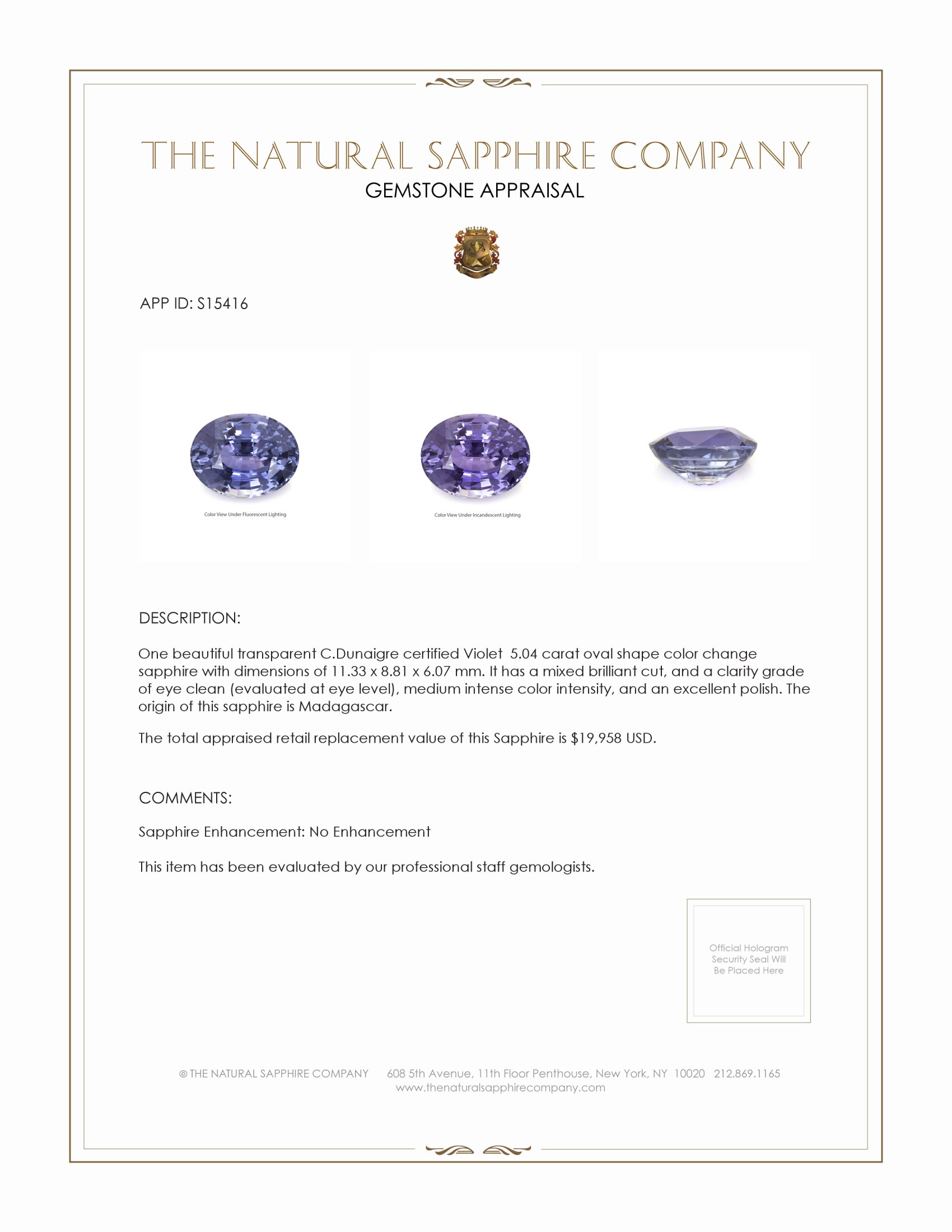 5.04 Ct. Color Change Sapphire from Madagascar