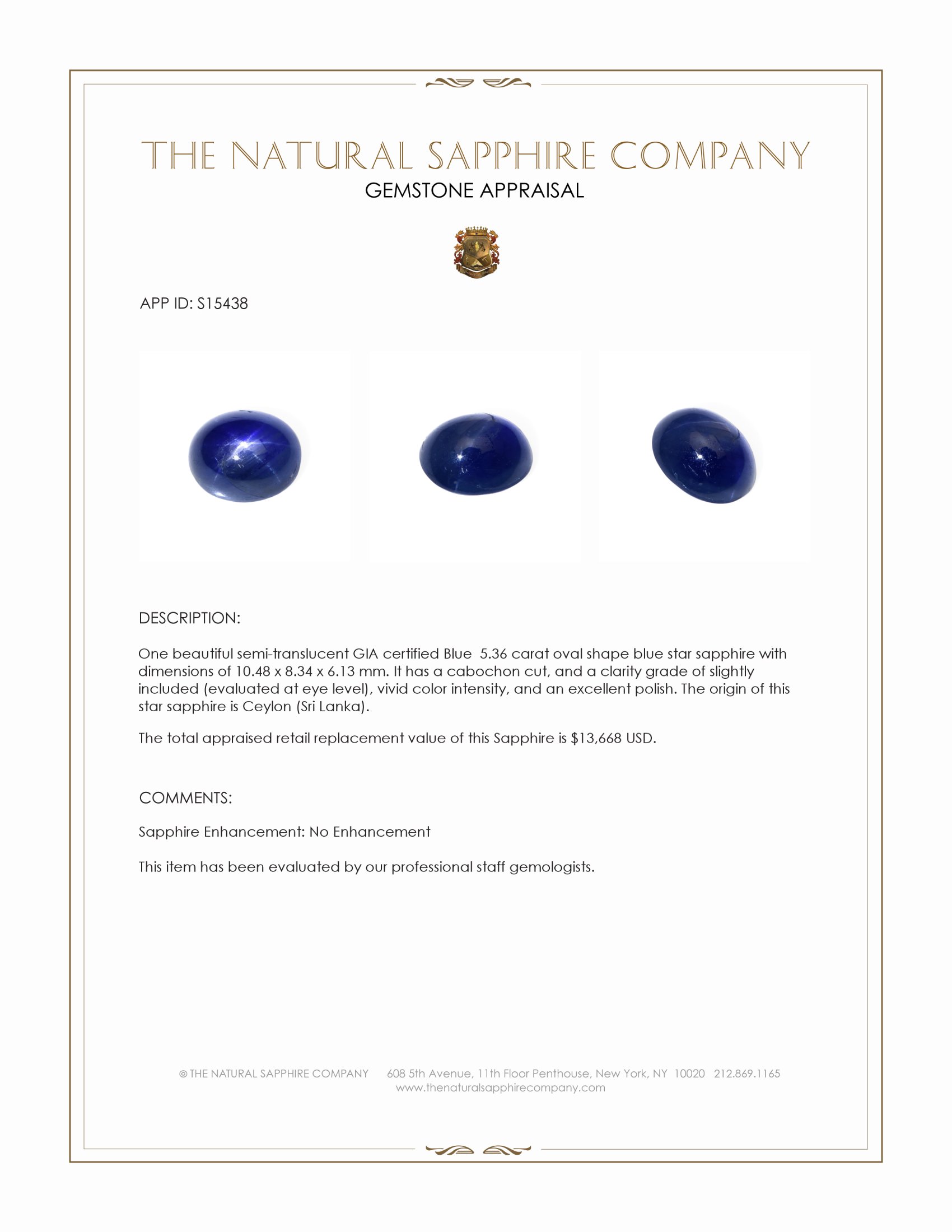 5.36 Ct. Blue Star Sapphire from Ceylon (Sri Lanka)