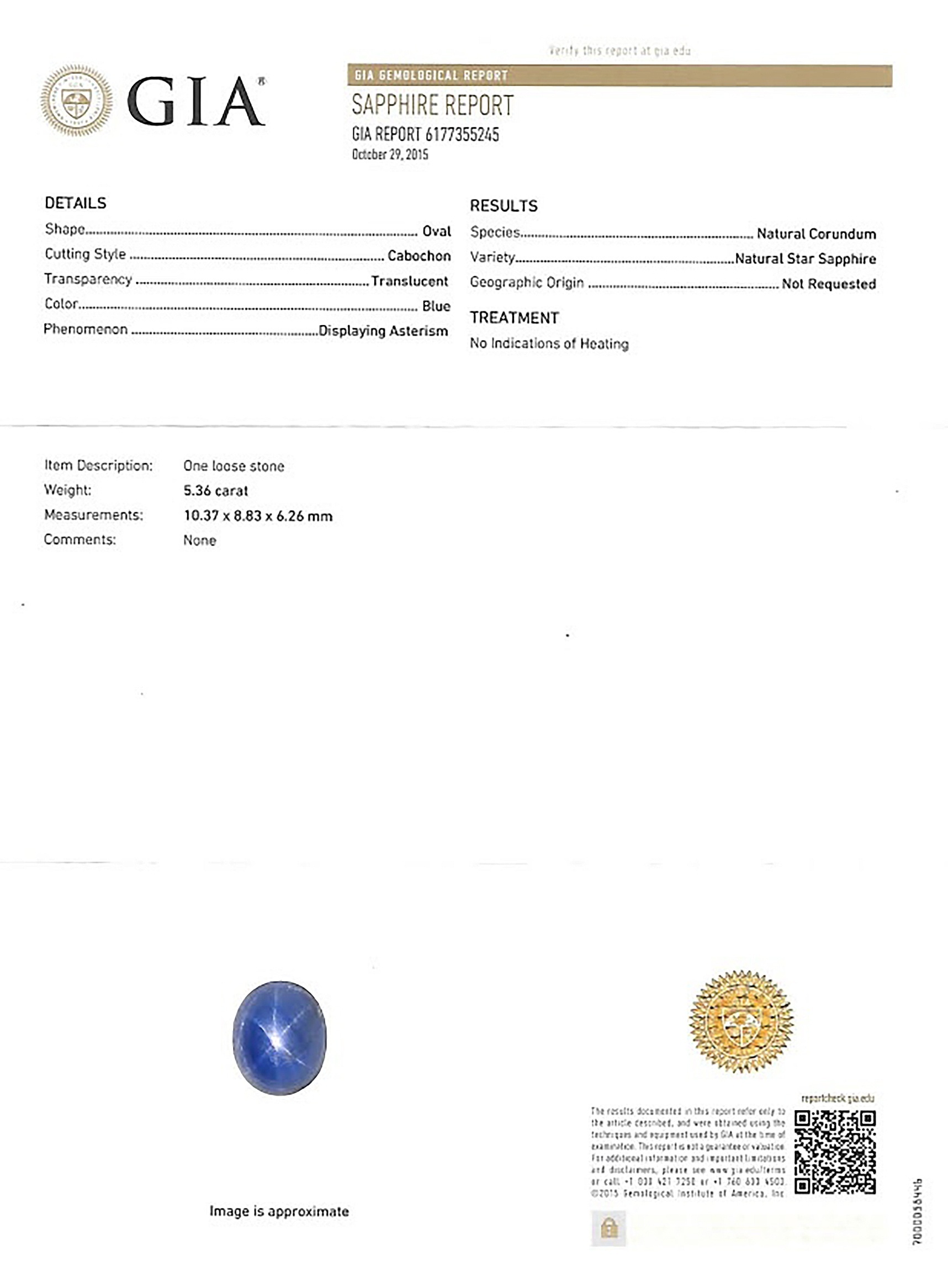5.36 Ct. Blue Star Sapphire from Ceylon (Sri Lanka)