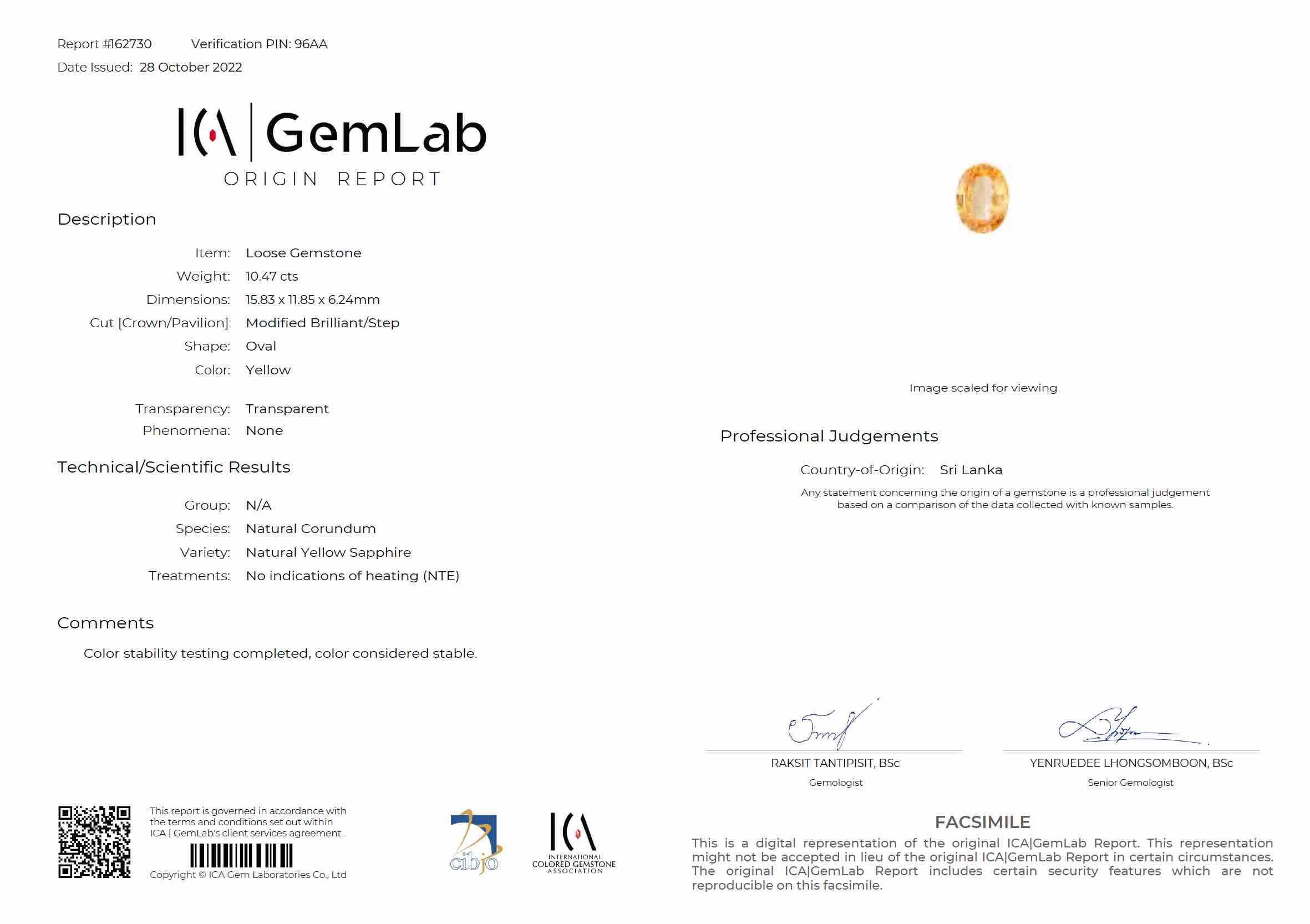 10.47 Ct. Orangish Yellow Sapphire from Ceylon (Sri Lanka)