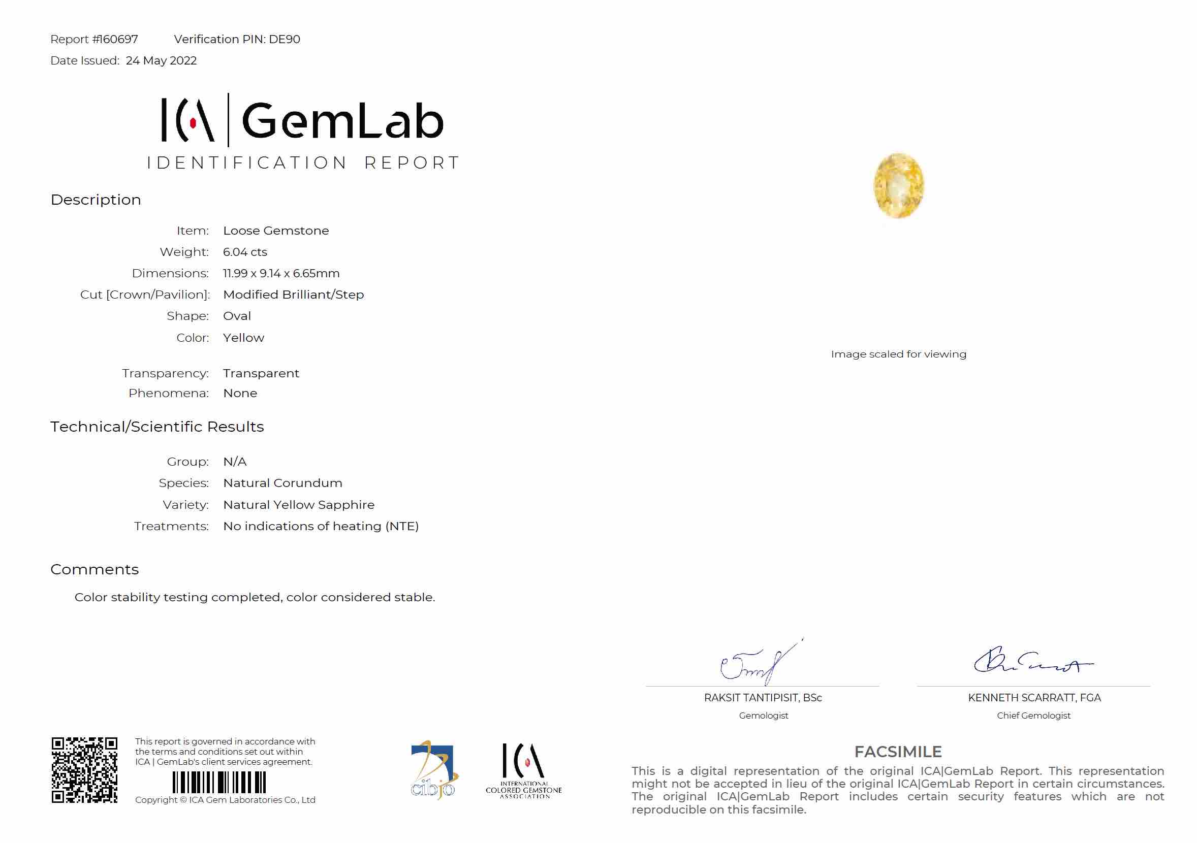 6.04 Ct. Yellow Sapphire from Ceylon (Sri Lanka)