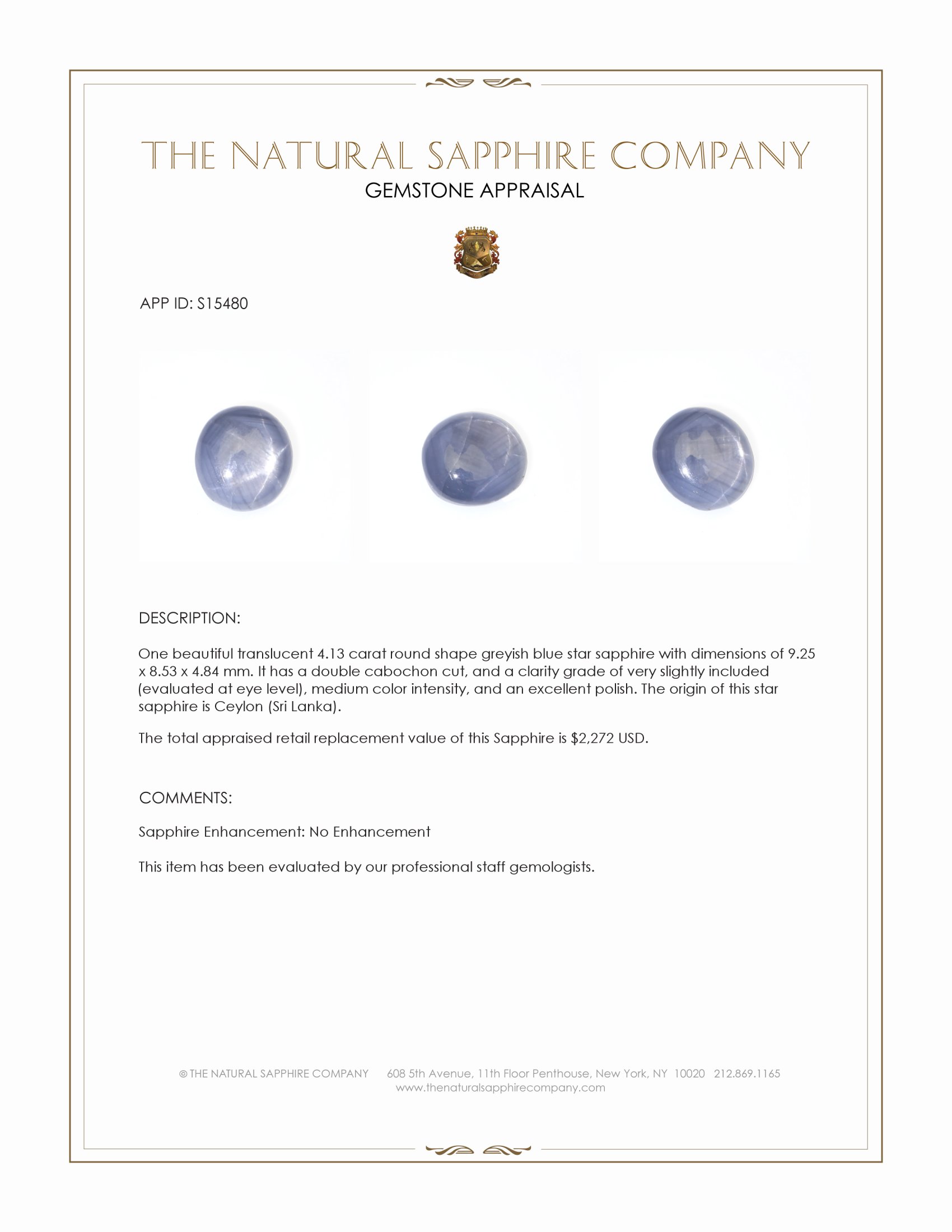 4.13 Ct. Greyish Blue Star Sapphire from Ceylon (Sri Lanka)