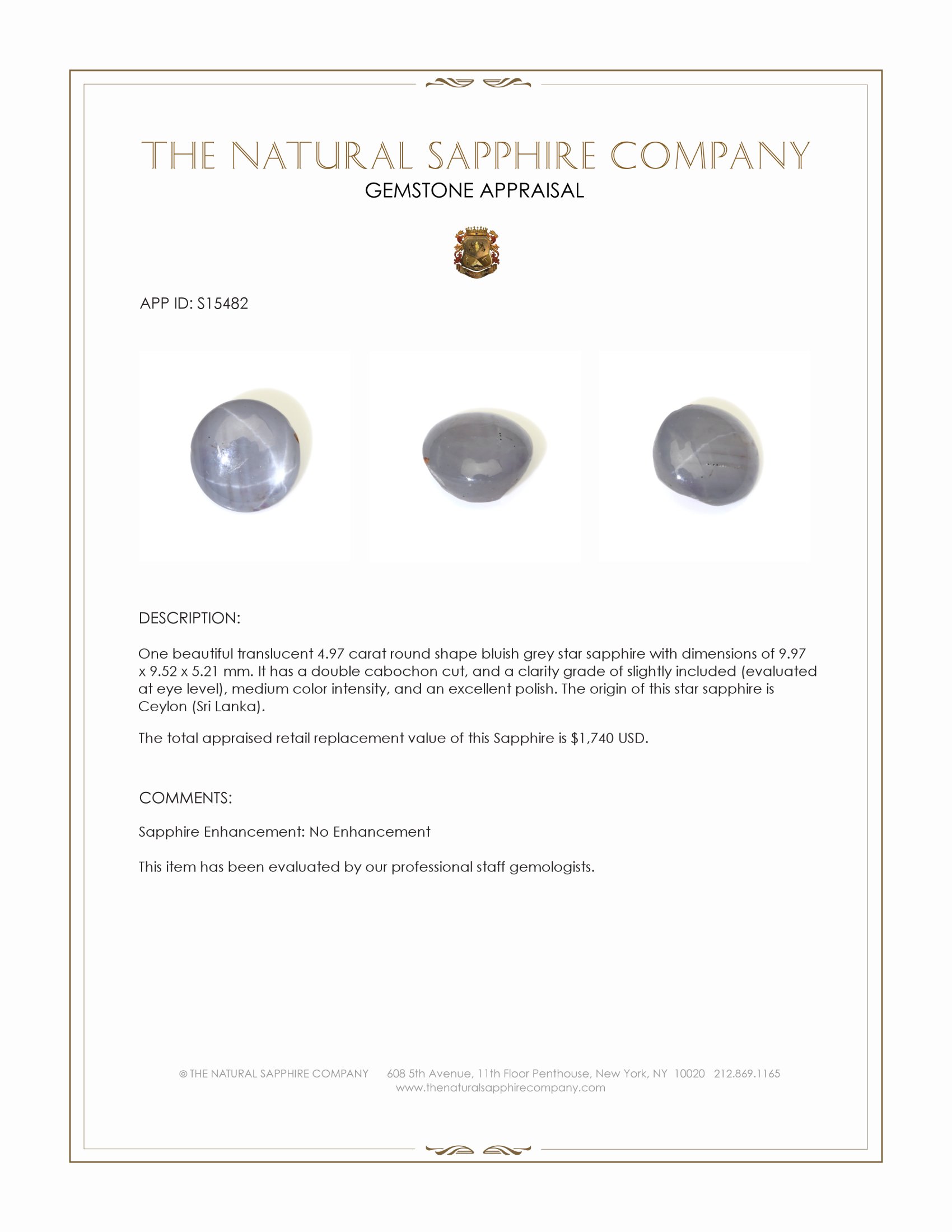 4.97 Ct. Bluish Grey Star Sapphire from Ceylon (Sri Lanka)