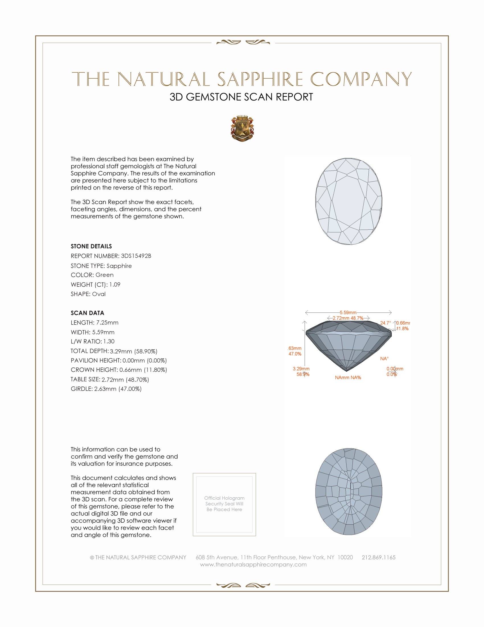 1.09 Ct. Green Sapphire from Ceylon (Sri Lanka)