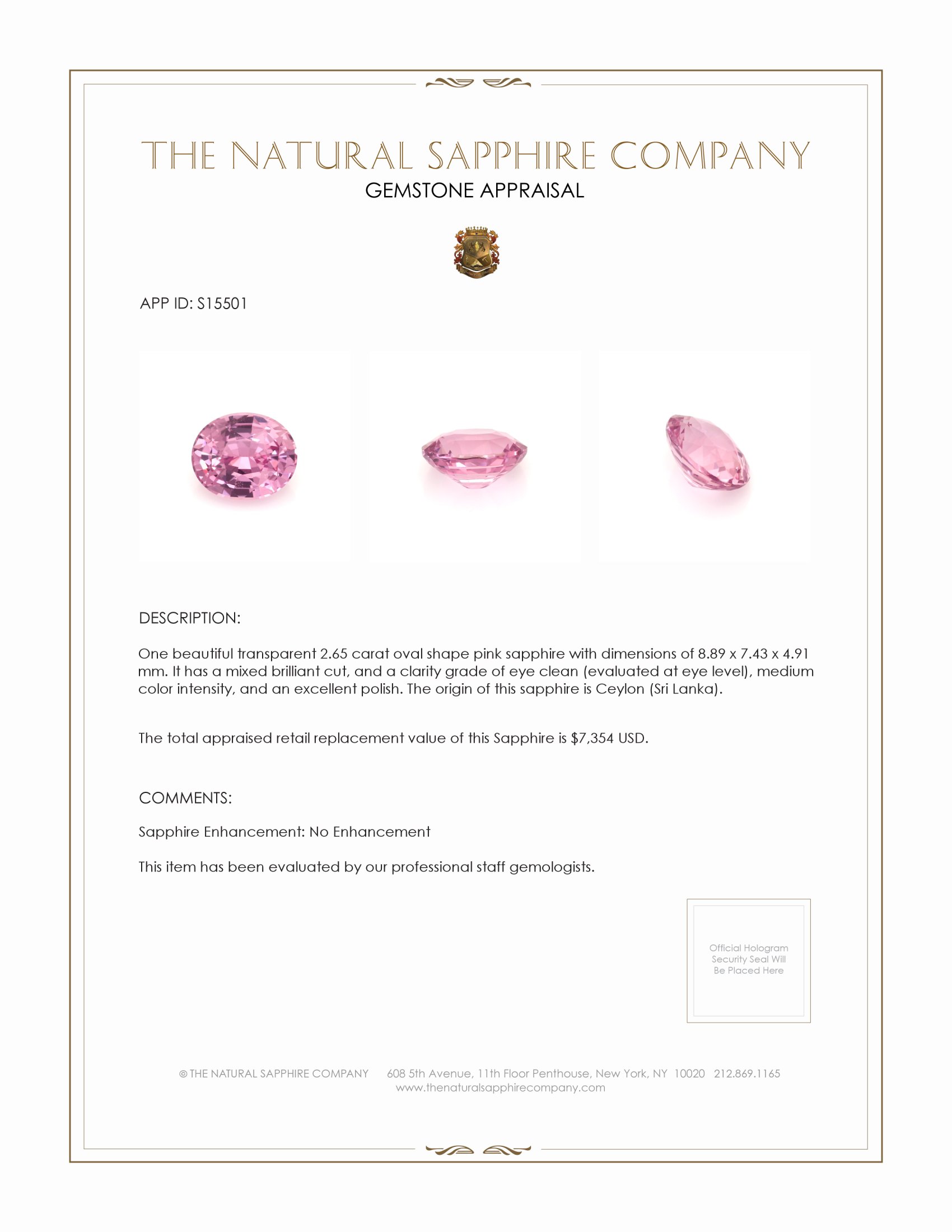 2.65 Ct. Pink Sapphire from Ceylon (Sri Lanka)
