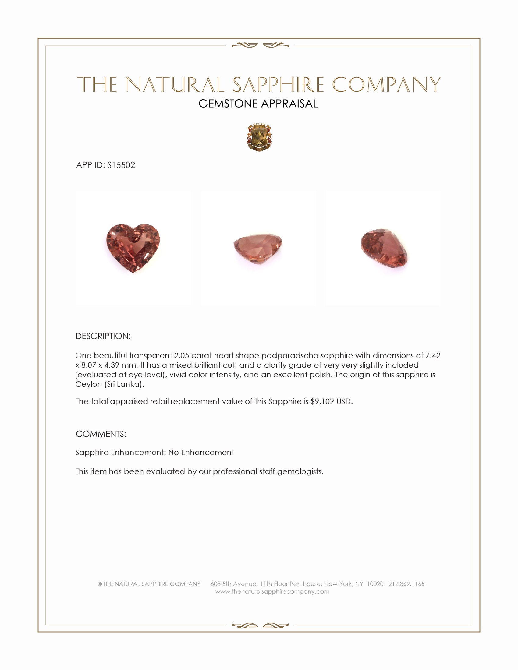 2.05 Ct. Padparadscha Sapphire from Ceylon (Sri Lanka)