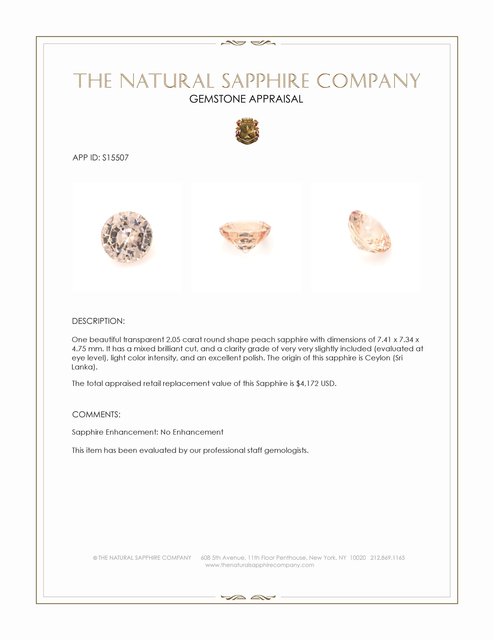 2.05 Ct. Peach Sapphire from Ceylon (Sri Lanka)