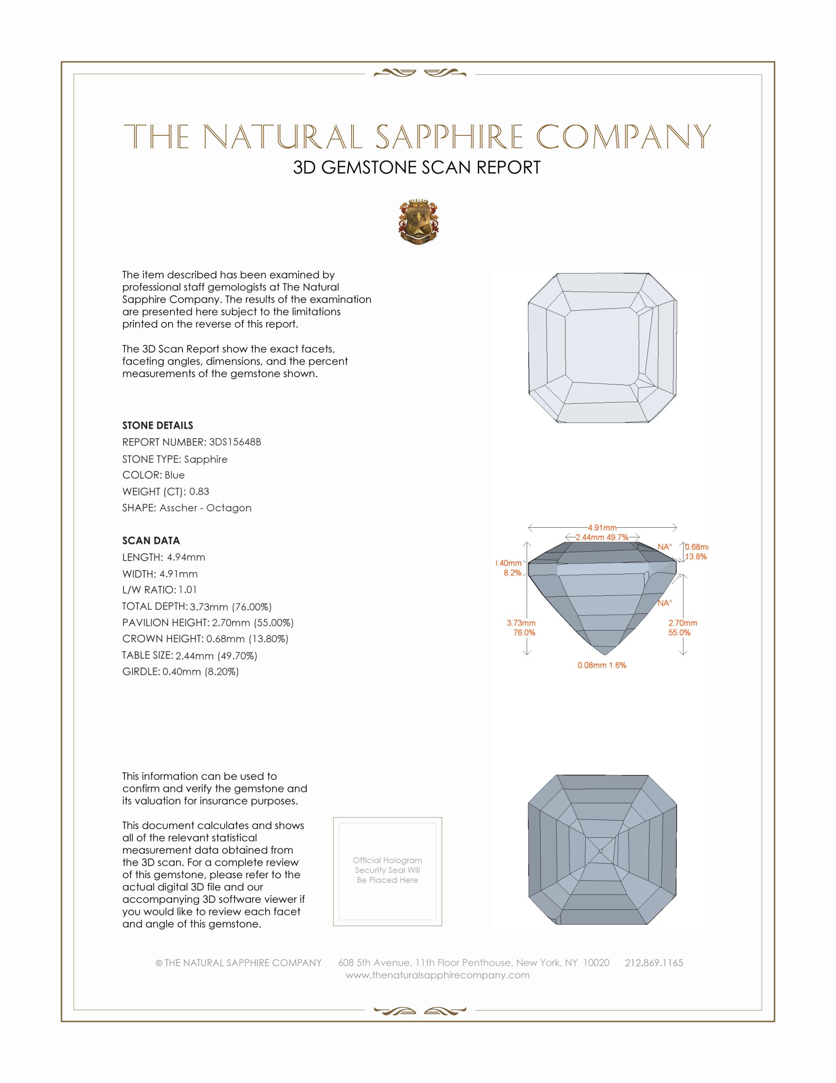 0.83 Ct. Blue Sapphire from Ceylon (Sri Lanka)