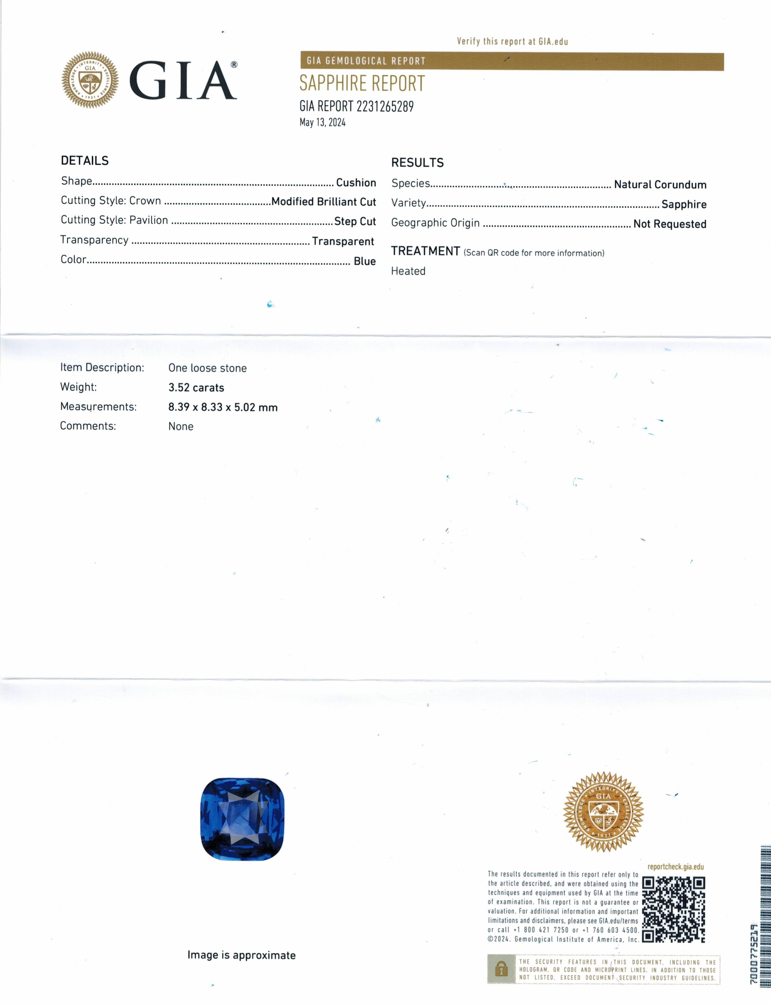 3.52 Ct. Blue Sapphire from Ceylon (Sri Lanka)