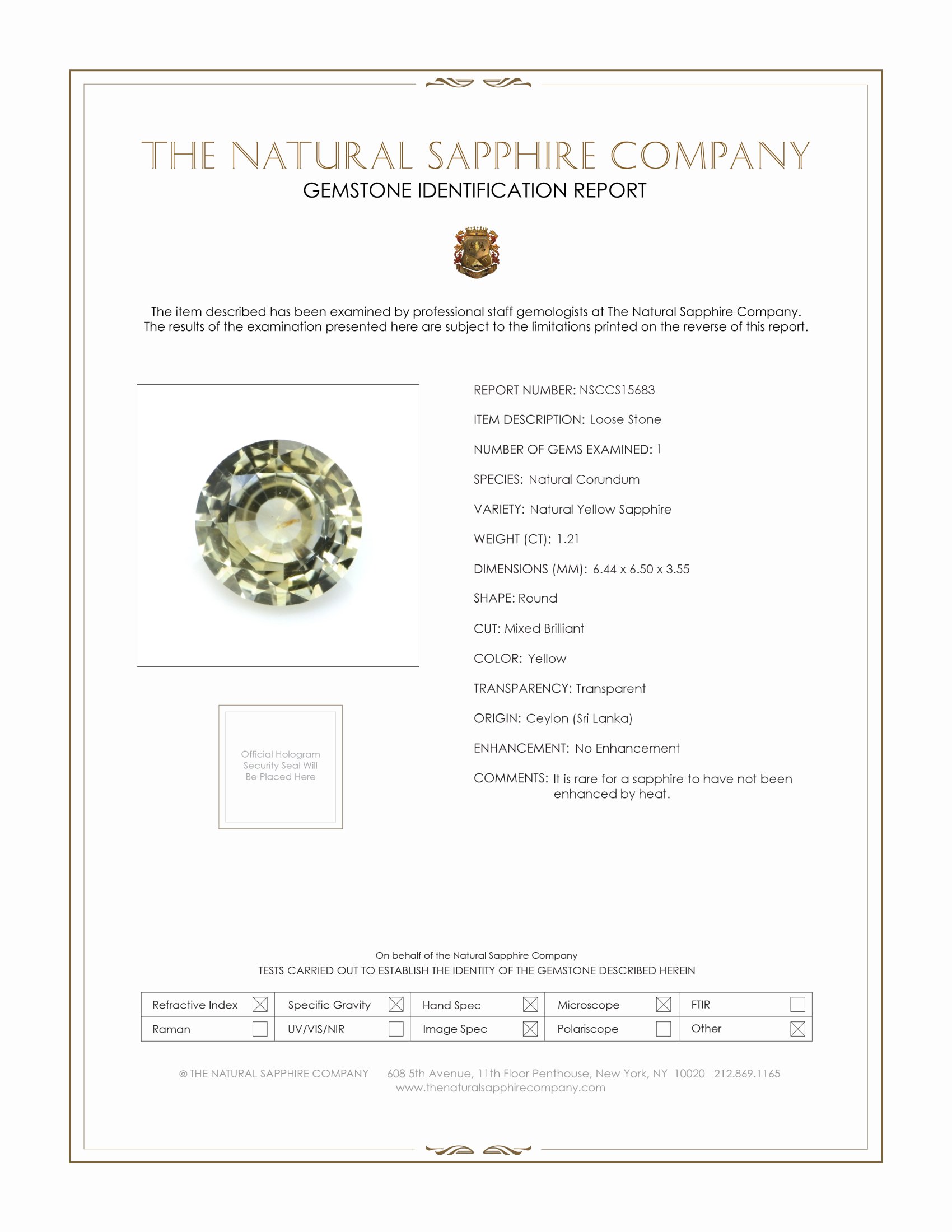 1.21 Ct. Yellow Sapphire from Ceylon (Sri Lanka)