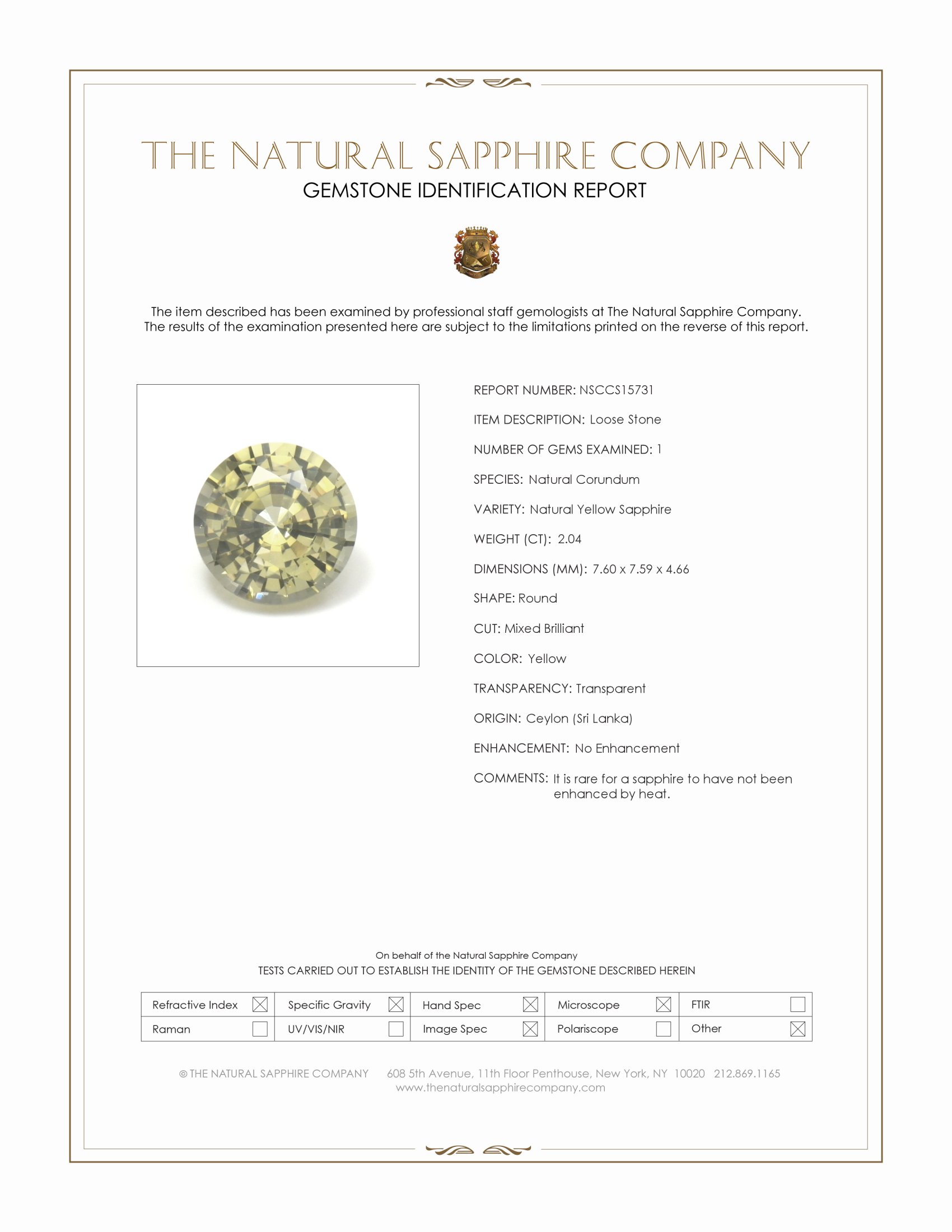 2.04 Ct. Yellow Sapphire from Ceylon (Sri Lanka)
