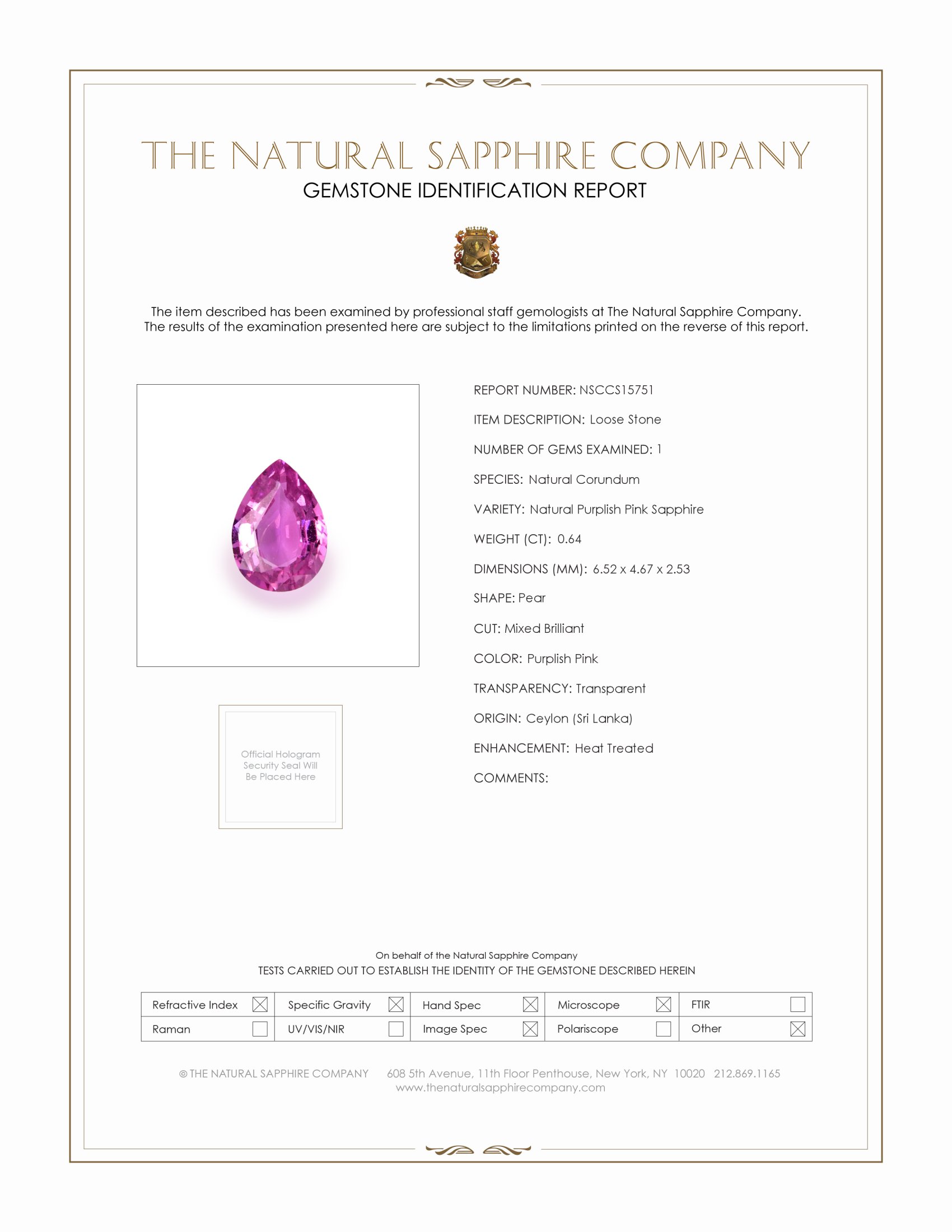 0.64 Ct. Purplish Pink Sapphire from Ceylon (Sri Lanka)