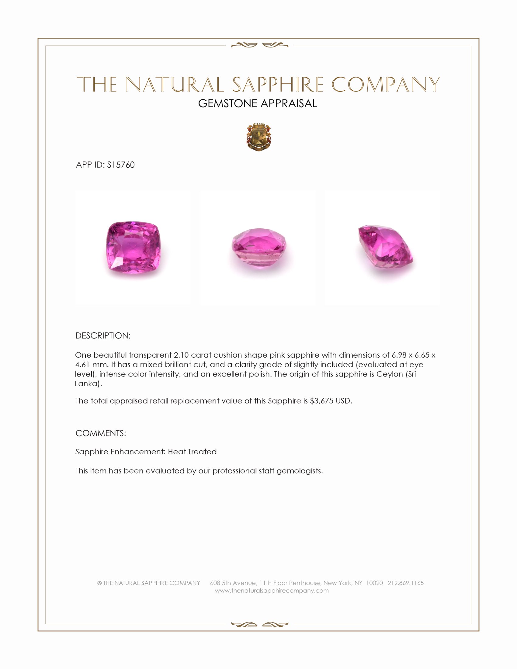 2.10 Ct. Pink Sapphire from Ceylon (Sri Lanka)