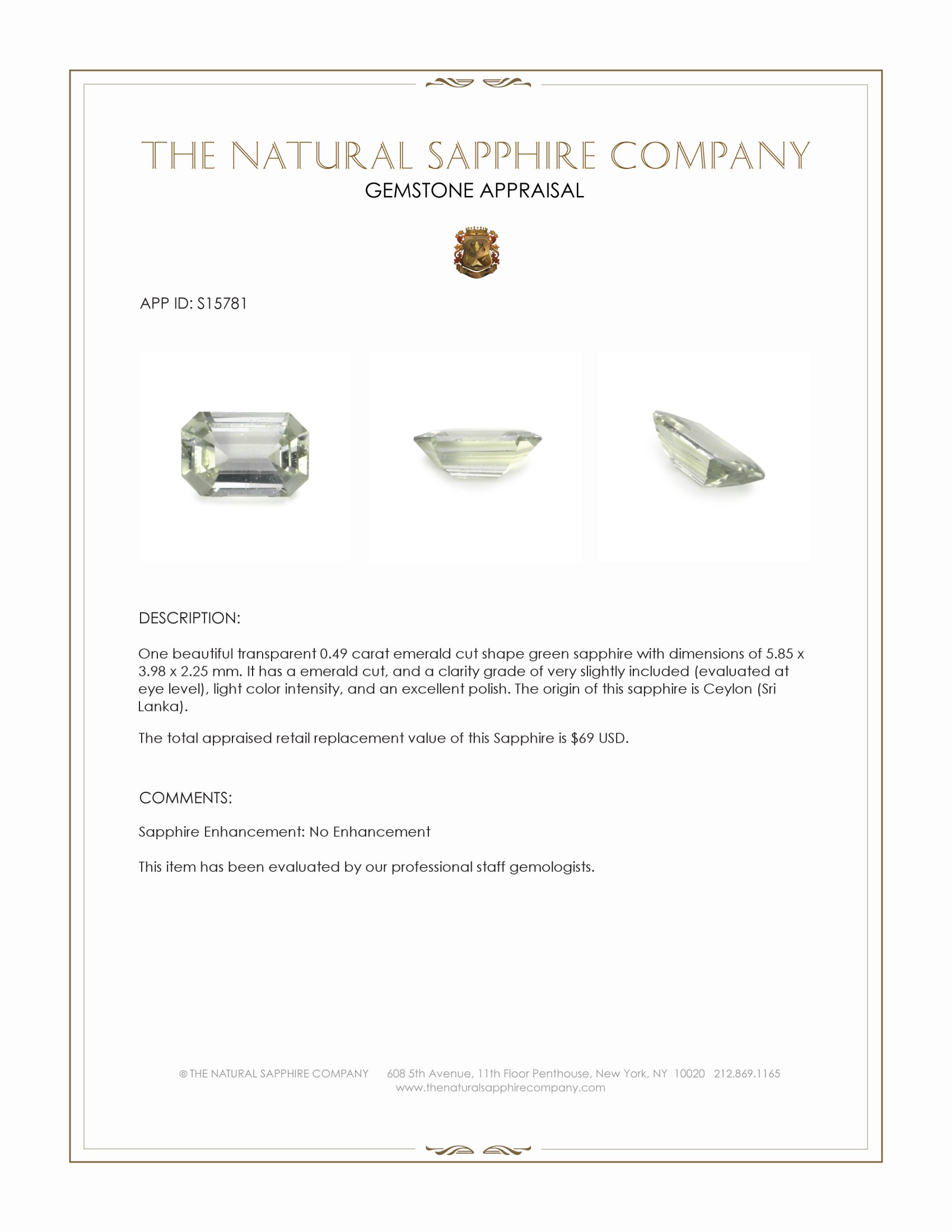 0.49 Ct. Green Sapphire from Ceylon (Sri Lanka)