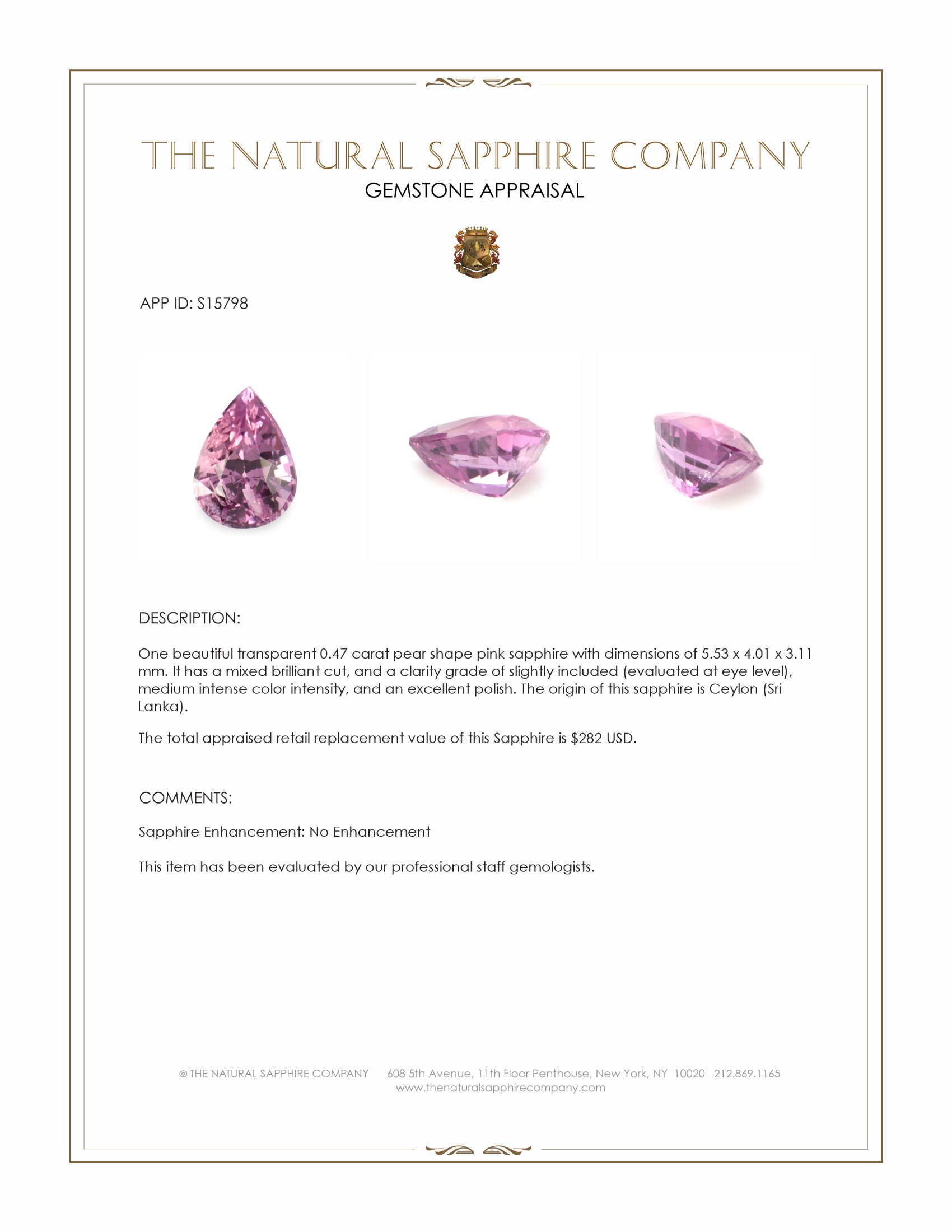 0.47 Ct. Pink Sapphire from Ceylon (Sri Lanka)