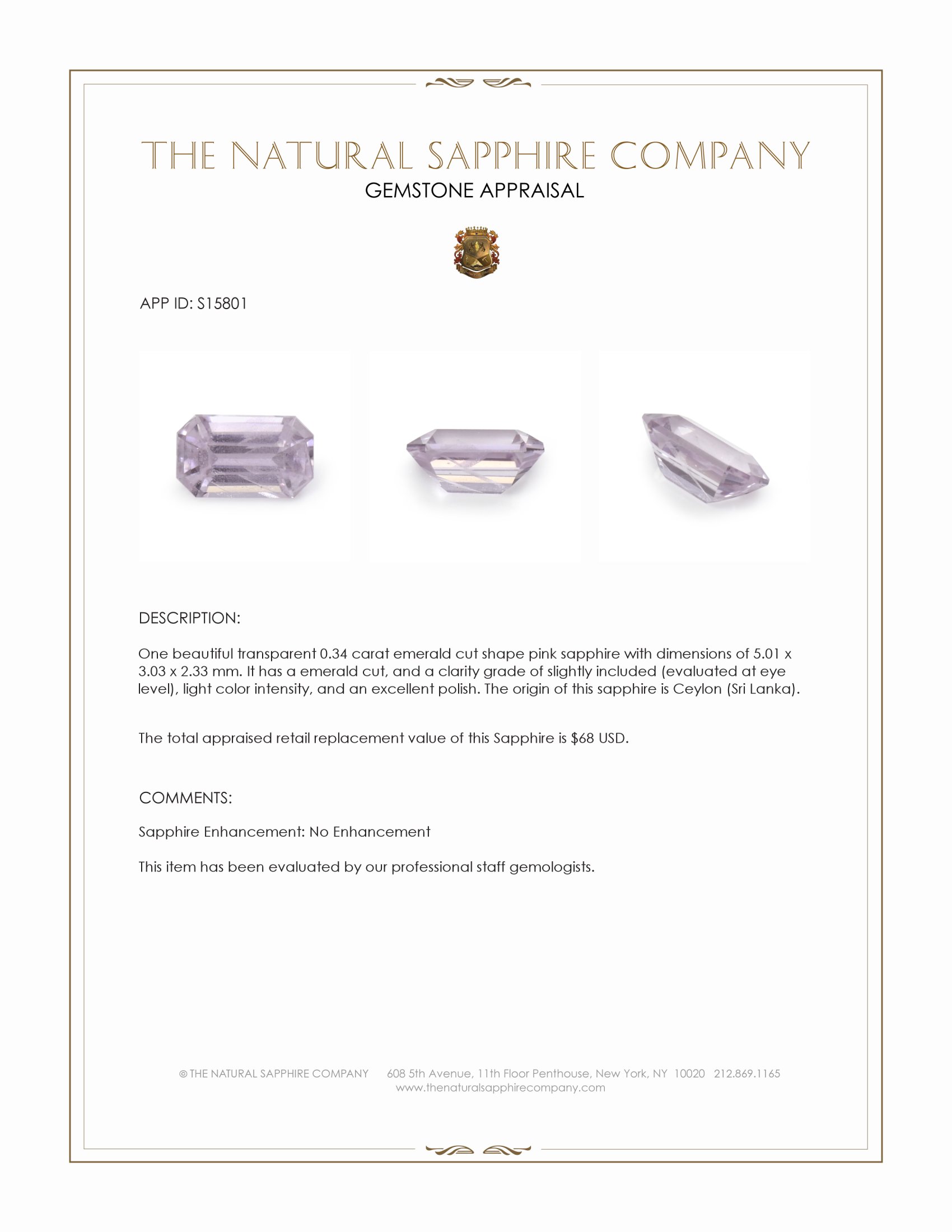 0.34 Ct. Pink Sapphire from Ceylon (Sri Lanka)