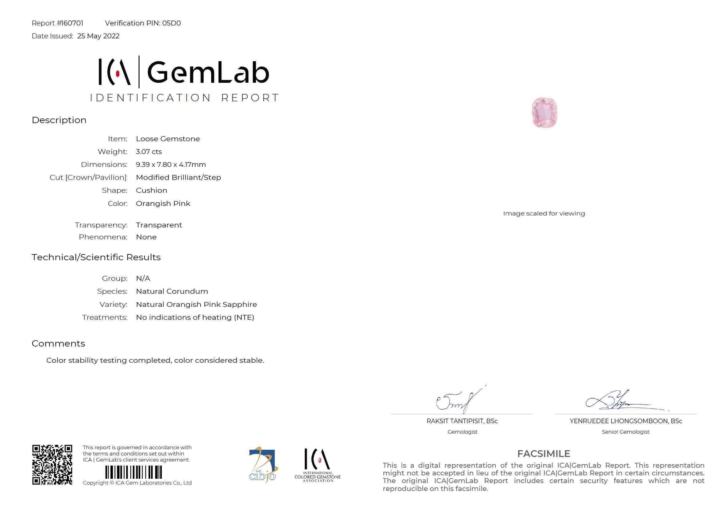 3.07 Ct. Pink Sapphire from Ceylon (Sri Lanka)